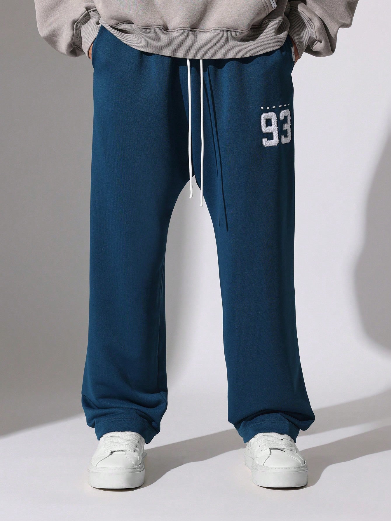 Loose Fit Drop Crotch Summer Weight Loopback Sweatpants With Number Towel Applique Embroidery