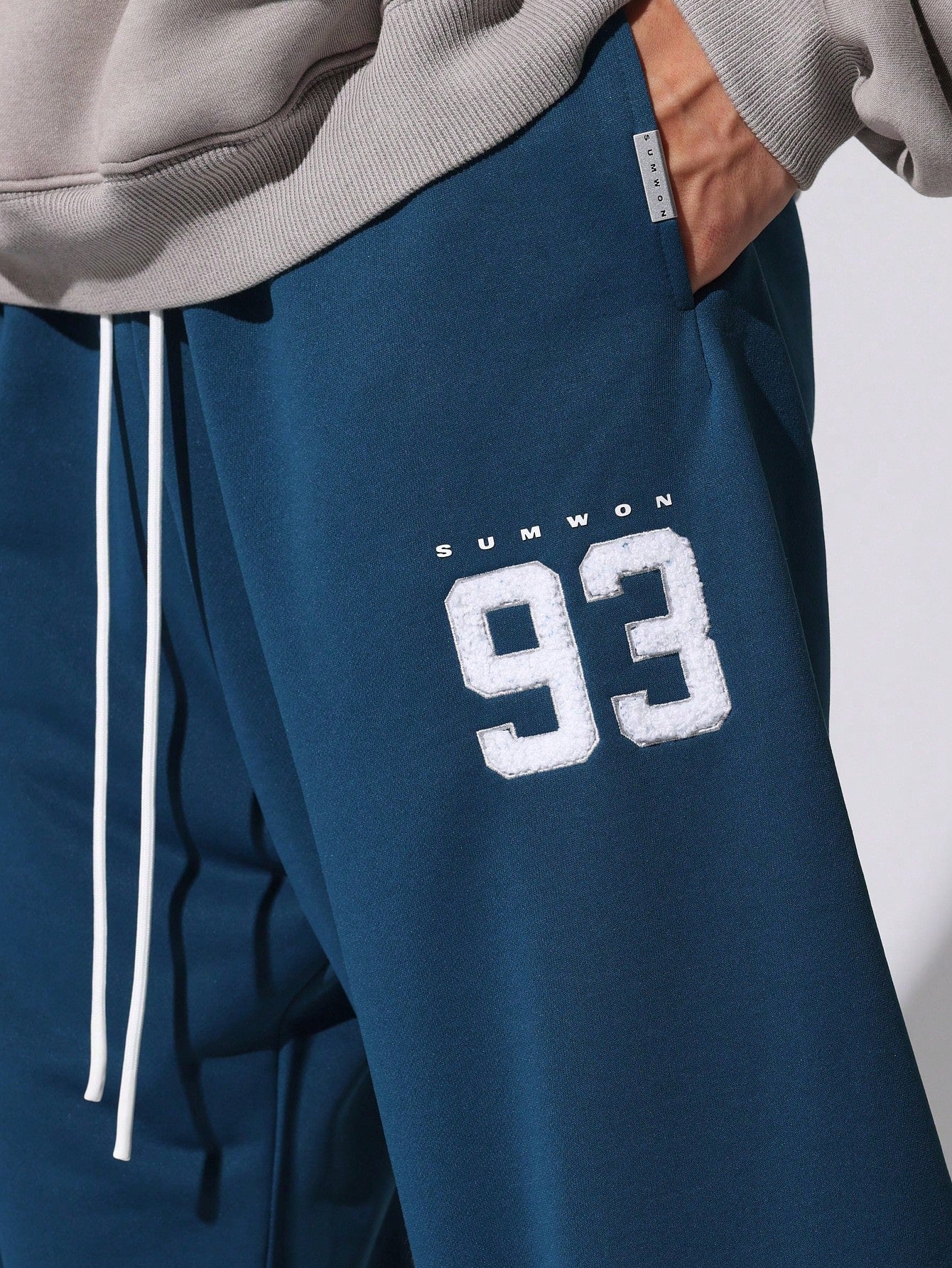 Loose Fit Drop Crotch Summer Weight Loopback Sweatpants With Number Towel Applique Embroidery