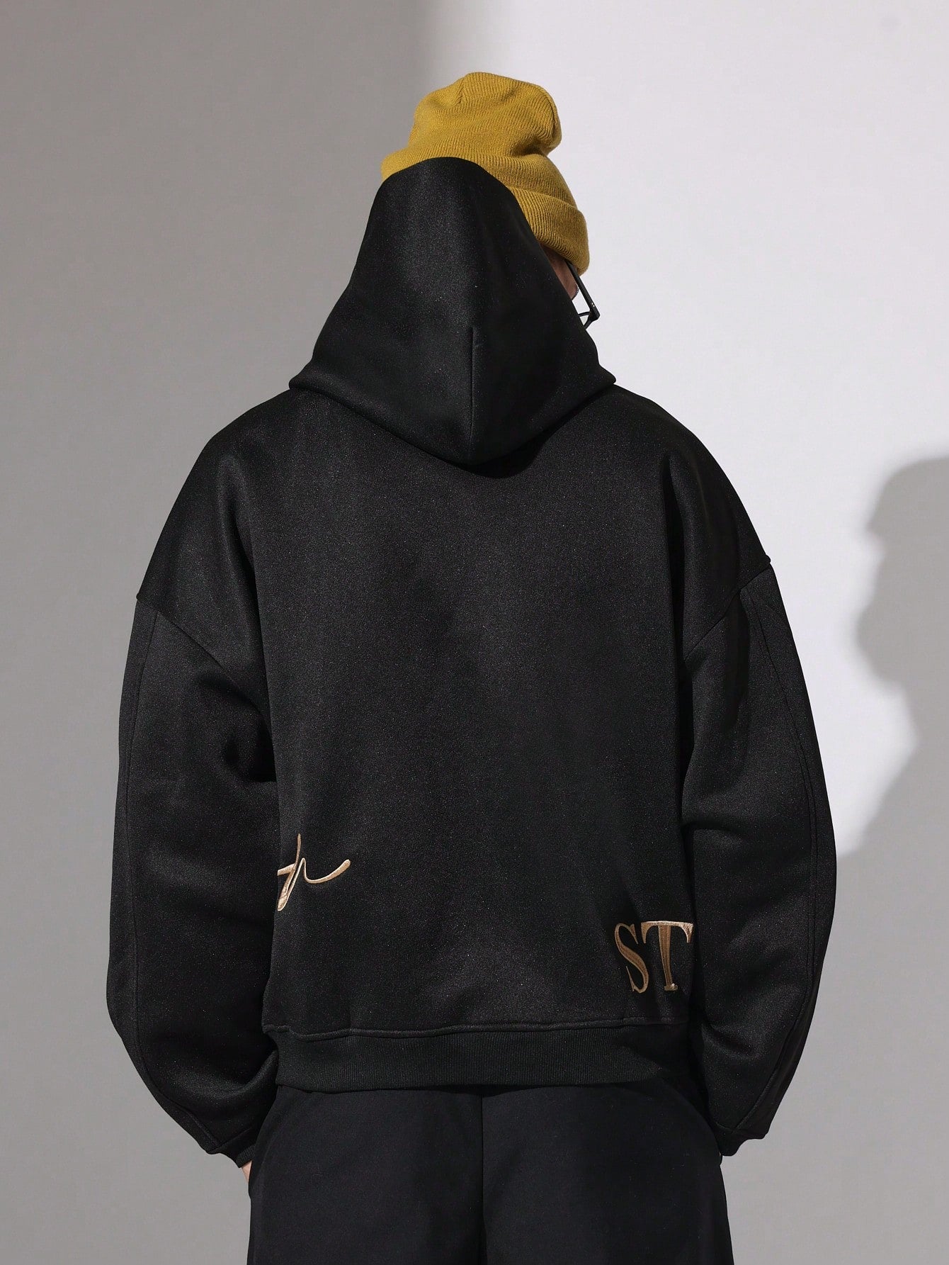 Regular Fit Zip Up Hoodie With Script Embroidery Pattern