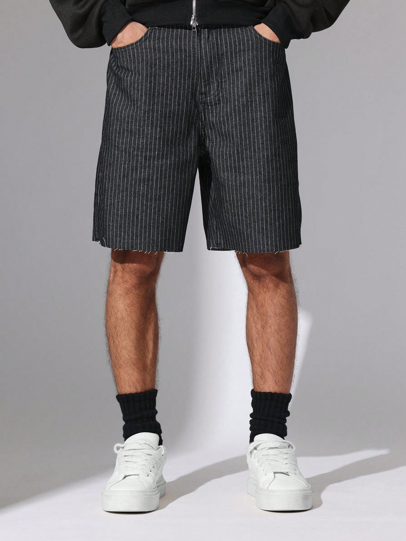 Slim Fit Pinstripe Denim Short