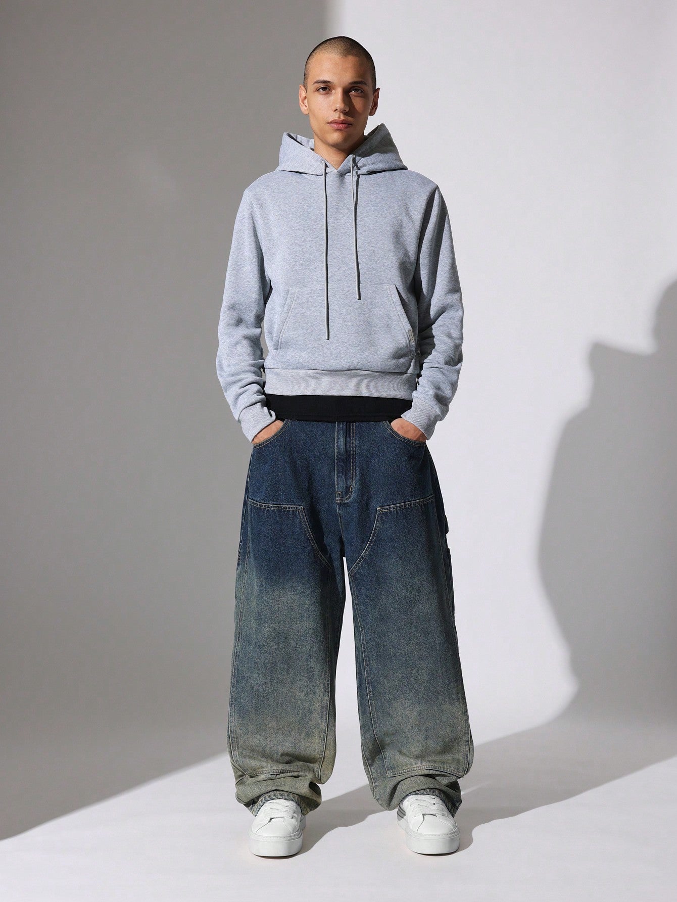 Straight Fit Washed Carpenter Panel Ombre Jean