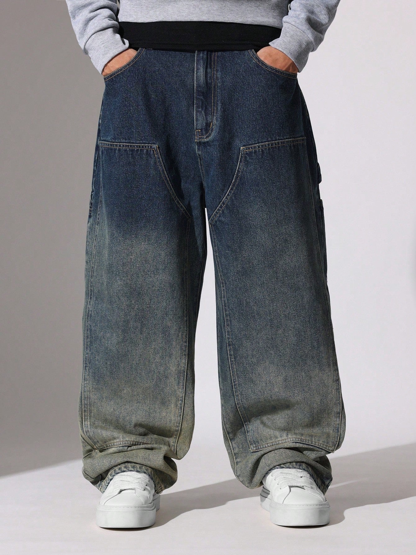 Straight Fit Washed Carpenter Panel Ombre Jean