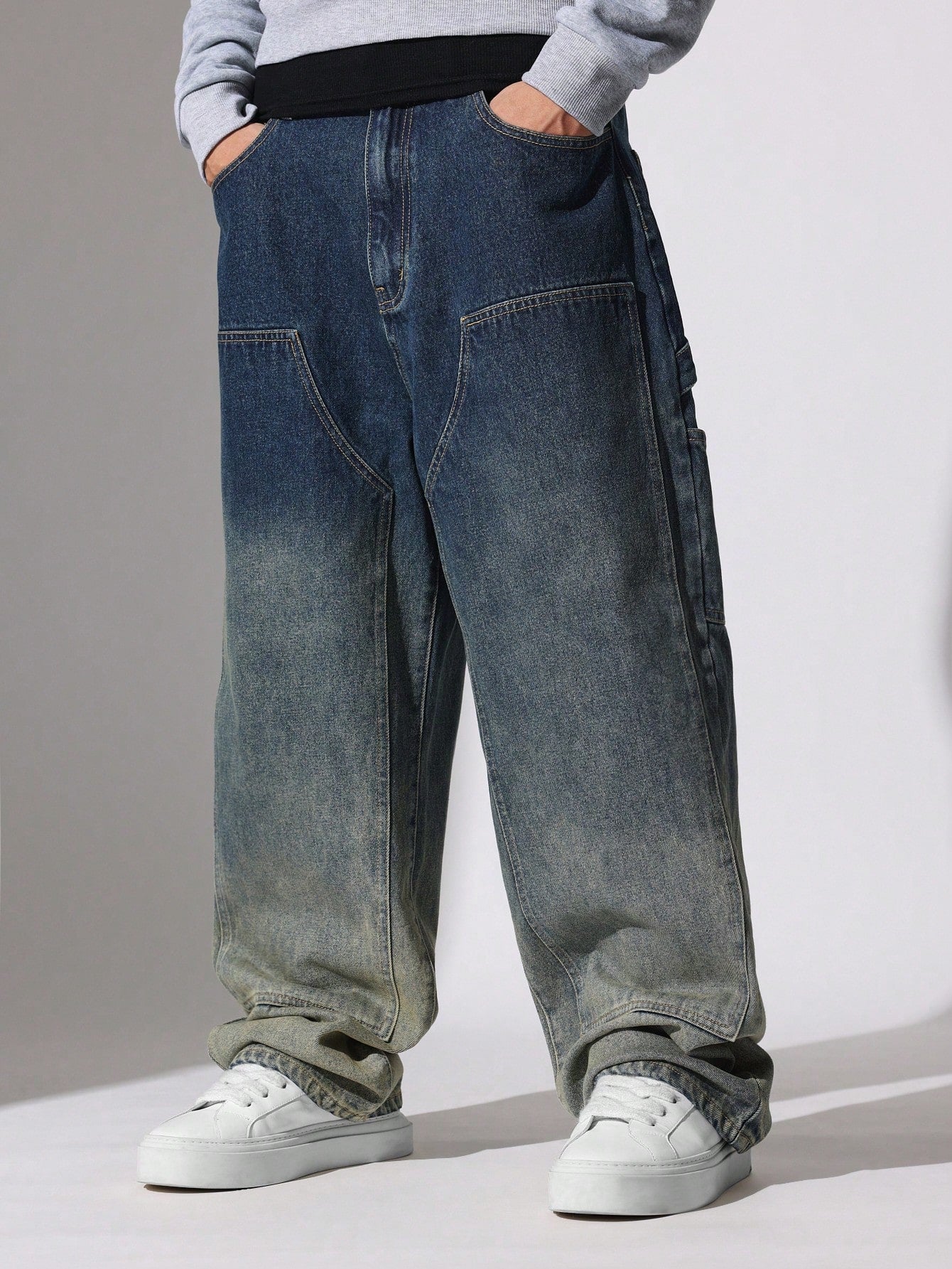 Straight Fit Washed Carpenter Panel Ombre Jean