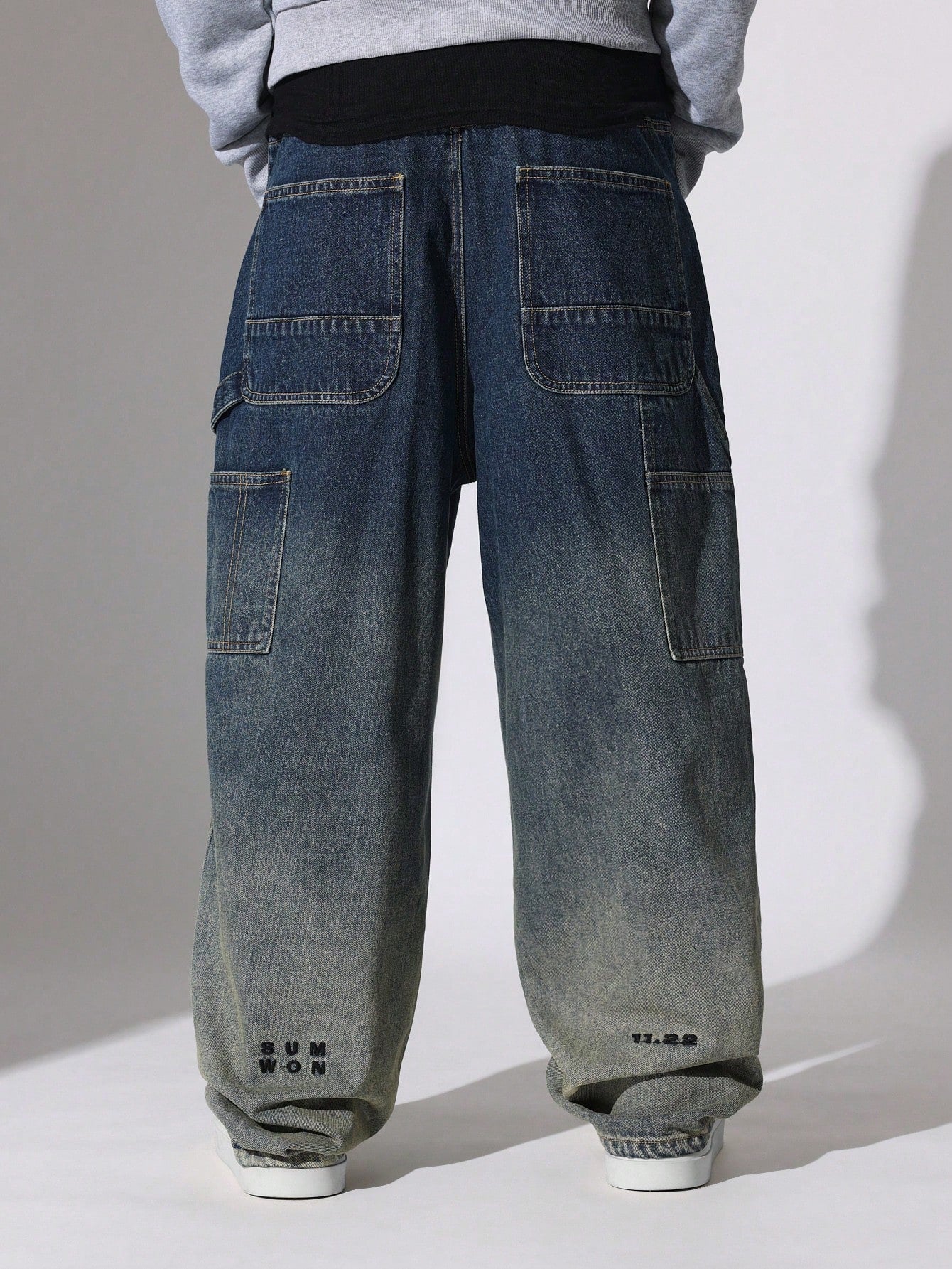 Straight Fit Washed Carpenter Panel Ombre Jean