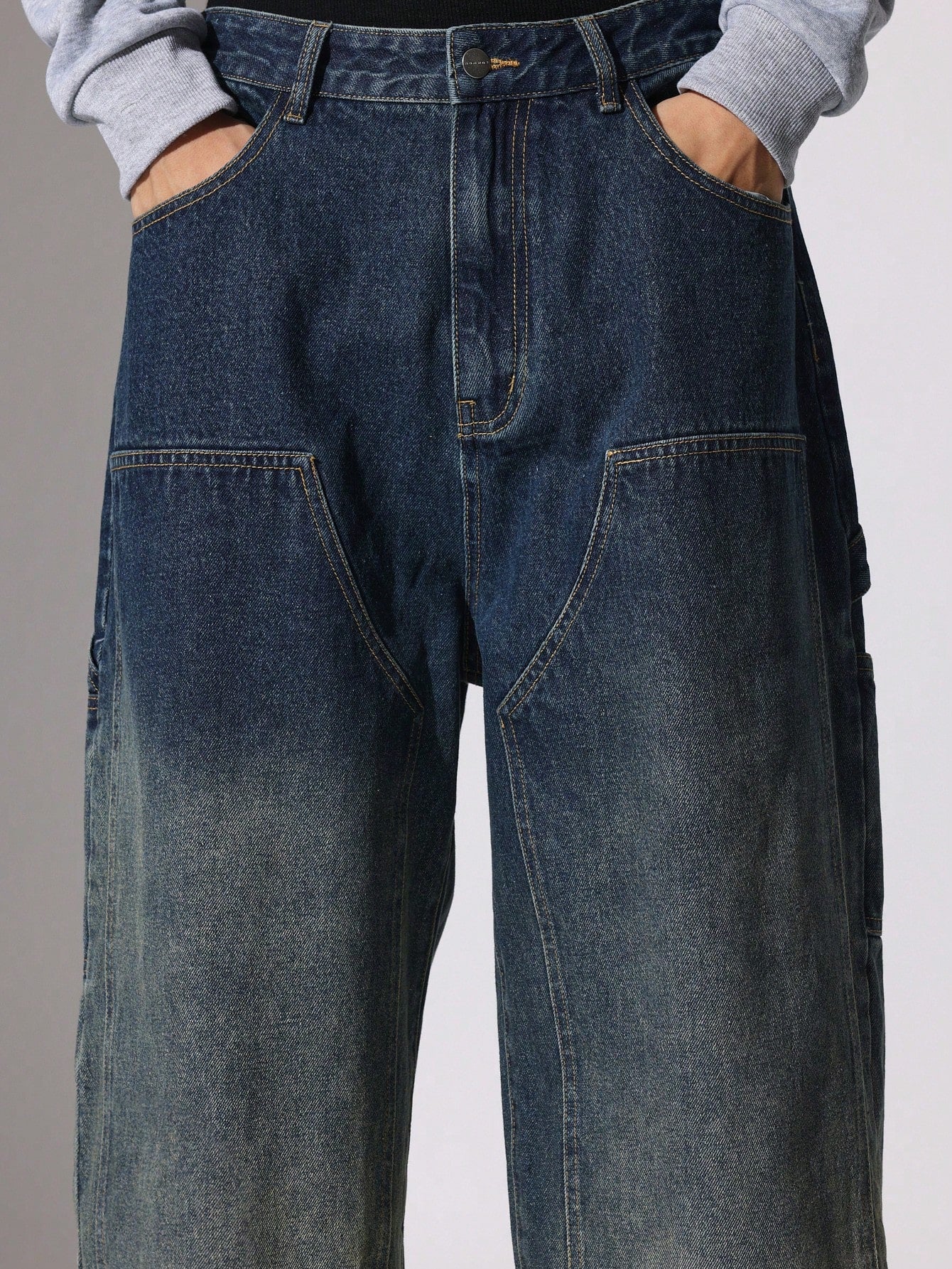 Straight Fit Washed Carpenter Panel Ombre Jean