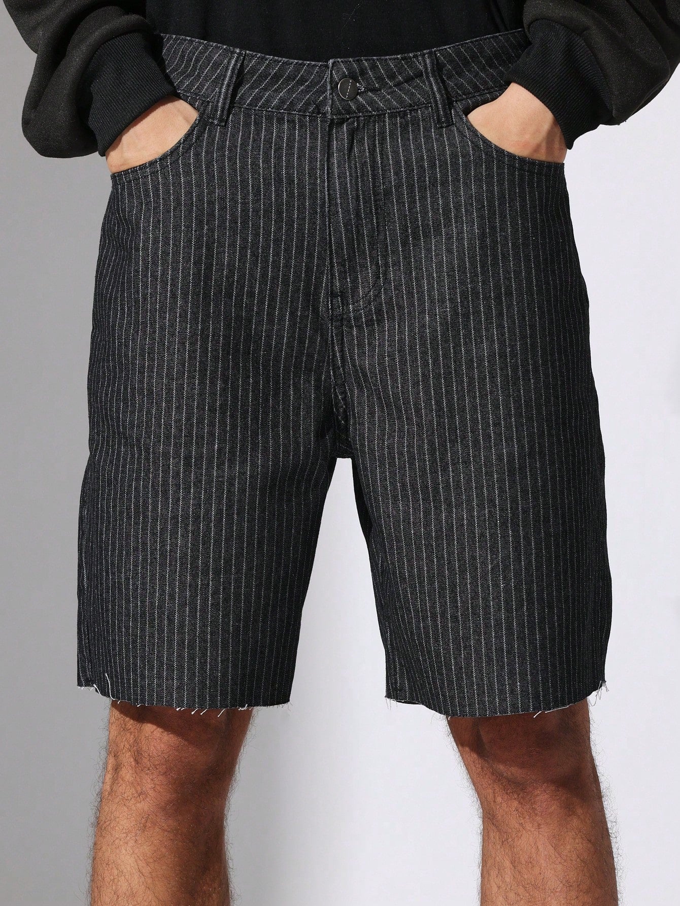 Slim Fit Pinstripe Denim Short