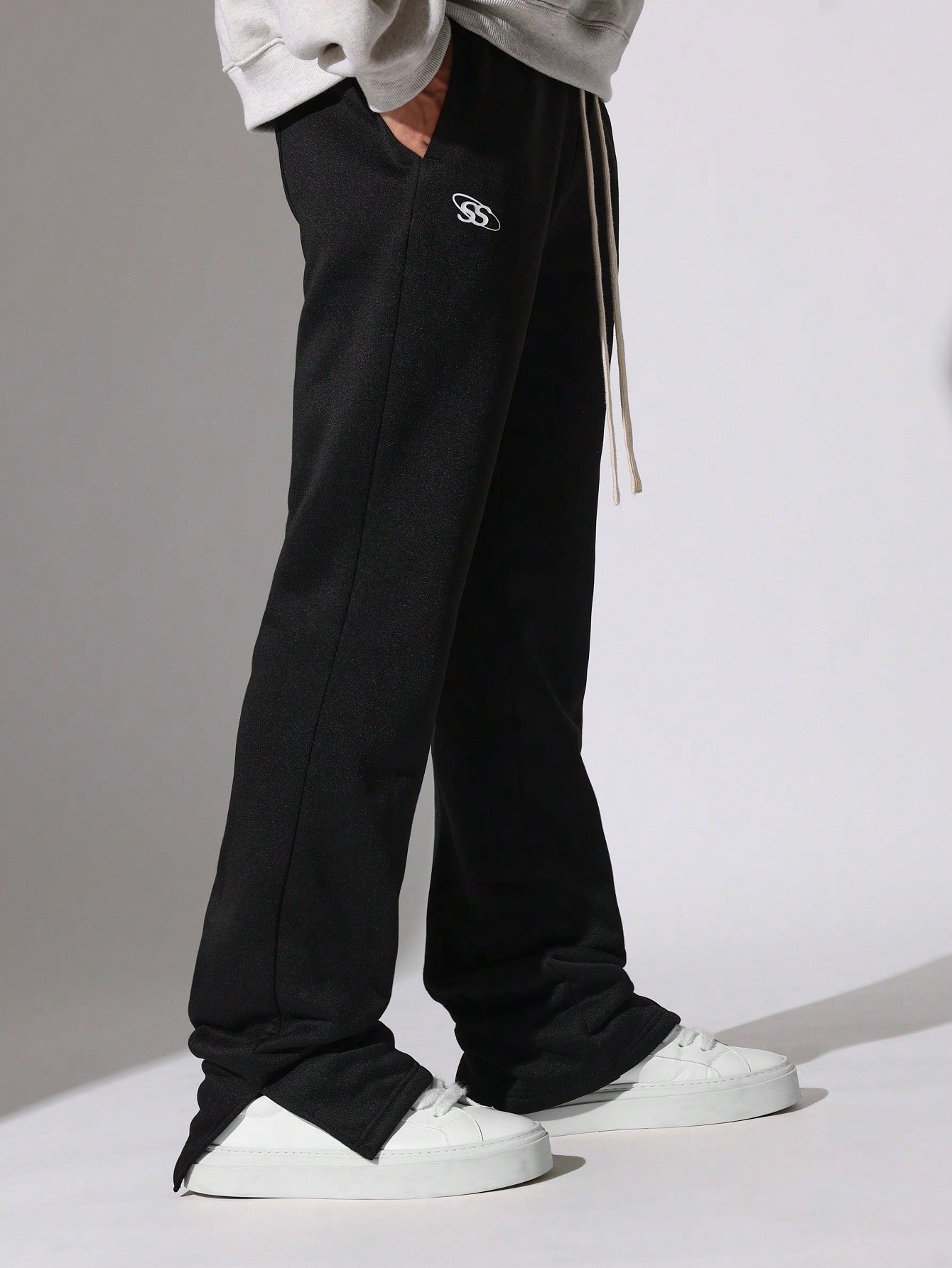 Flare Fit Pull On Sweatpants With Splits, Seam Detail & Graphic Print