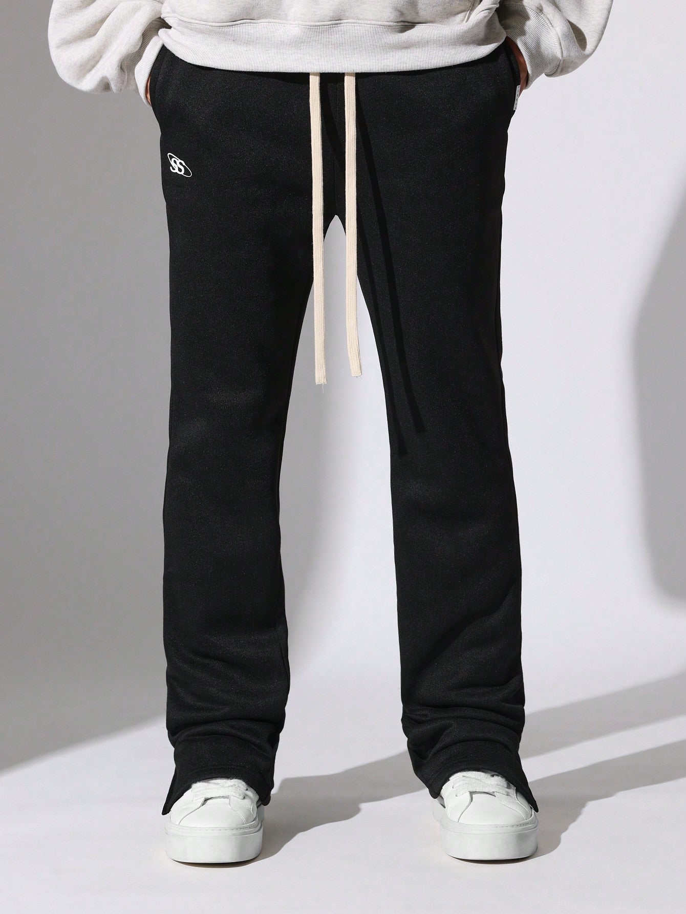 Flare Fit Pull On Sweatpants With Splits, Seam Detail & Graphic Print