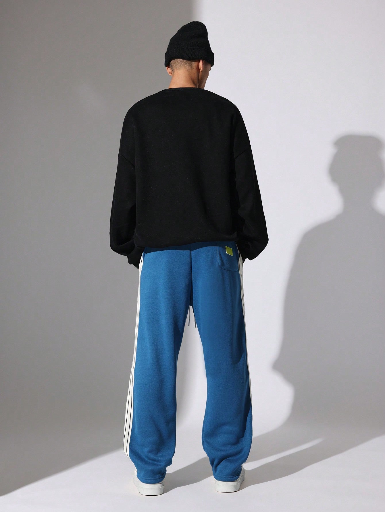 Straight Fit Drop Crotch Sweatpants With Side Tape Detail & Drawstrings