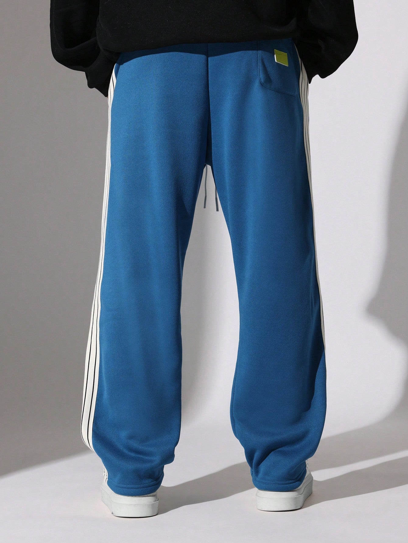 Straight Fit Drop Crotch Sweatpants With Side Tape Detail & Drawstrings