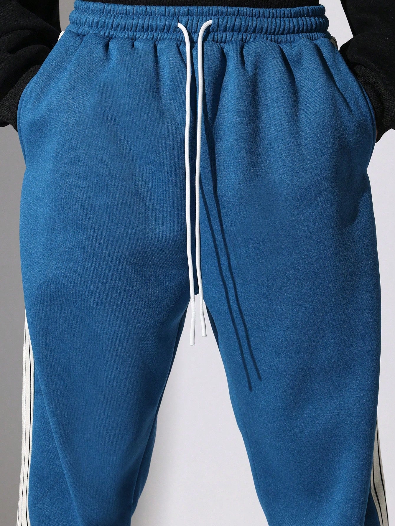 Straight Fit Drop Crotch Sweatpants With Side Tape Detail & Drawstrings