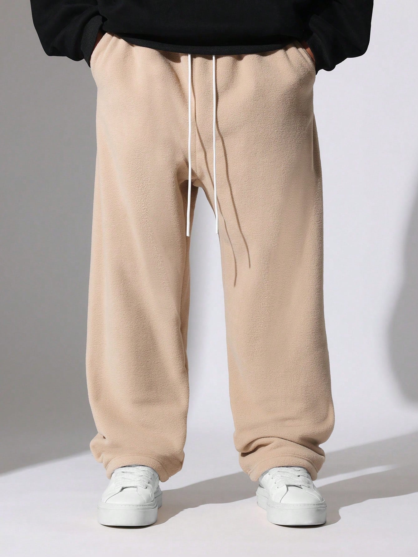 Straight Fit Borg Sweatpants With Drawstrings