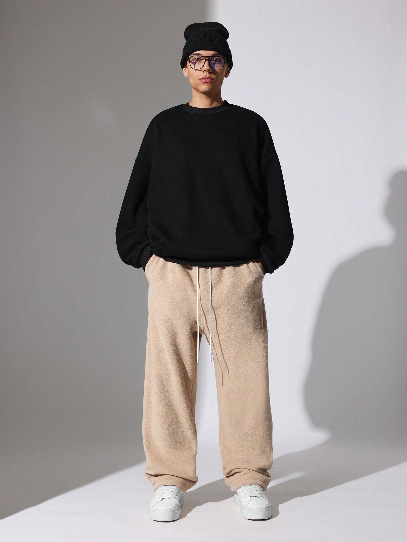 Straight Fit Borg Sweatpants With Drawstrings