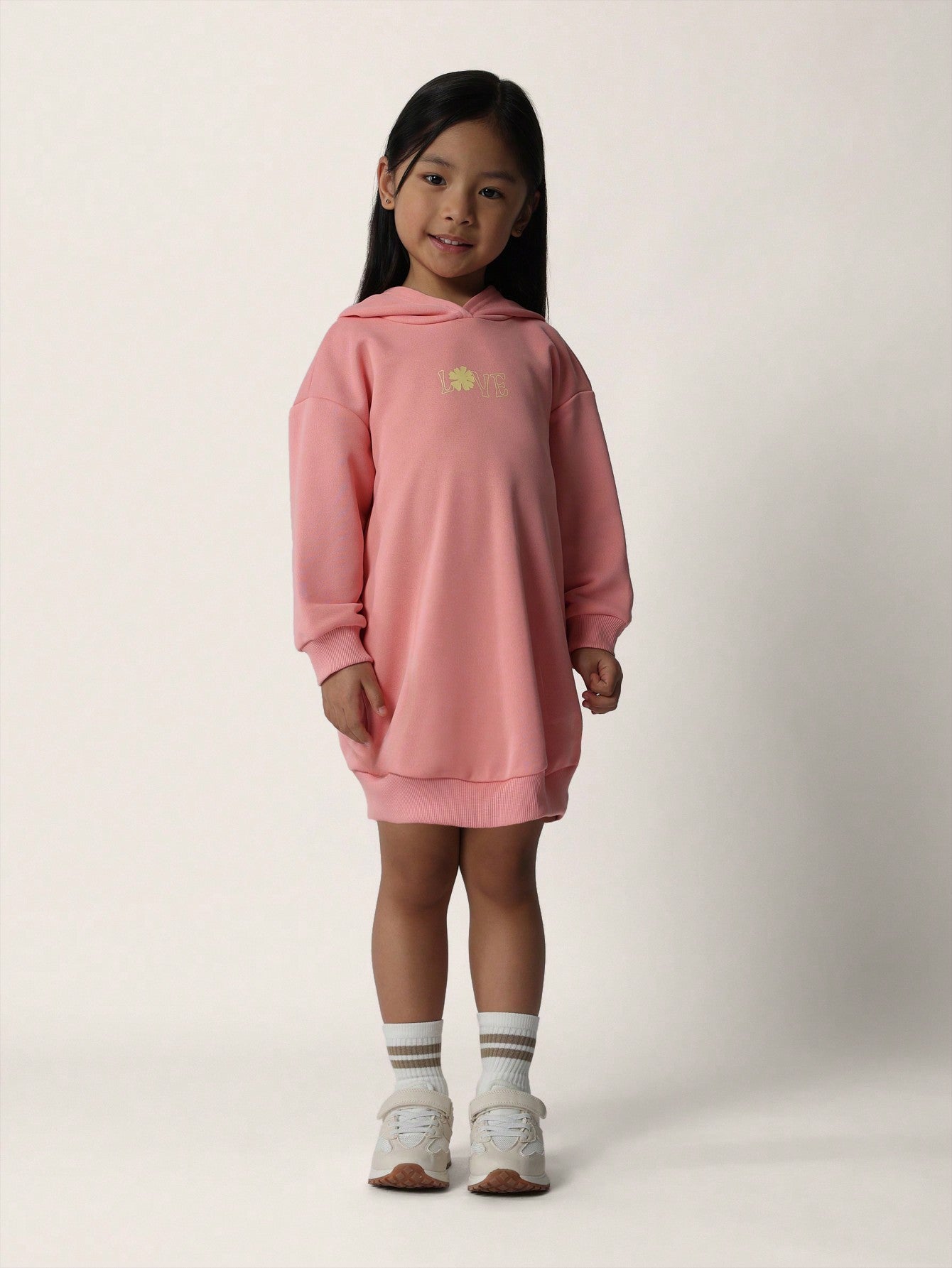 Young Girls Comfy Hoodie Dress With Large Graphic Print