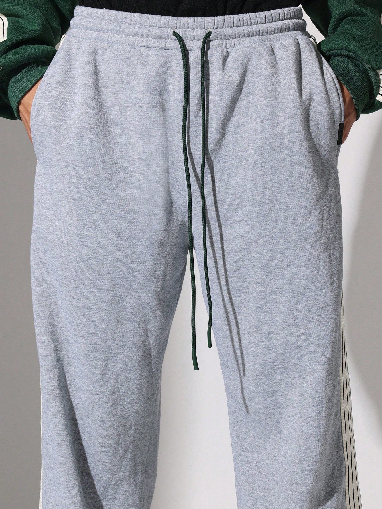 Crop Fit Overhead Hoodie And Straight Fit Drop Crotch Sweatpants With Side Stripe Tape 2 Piece Set