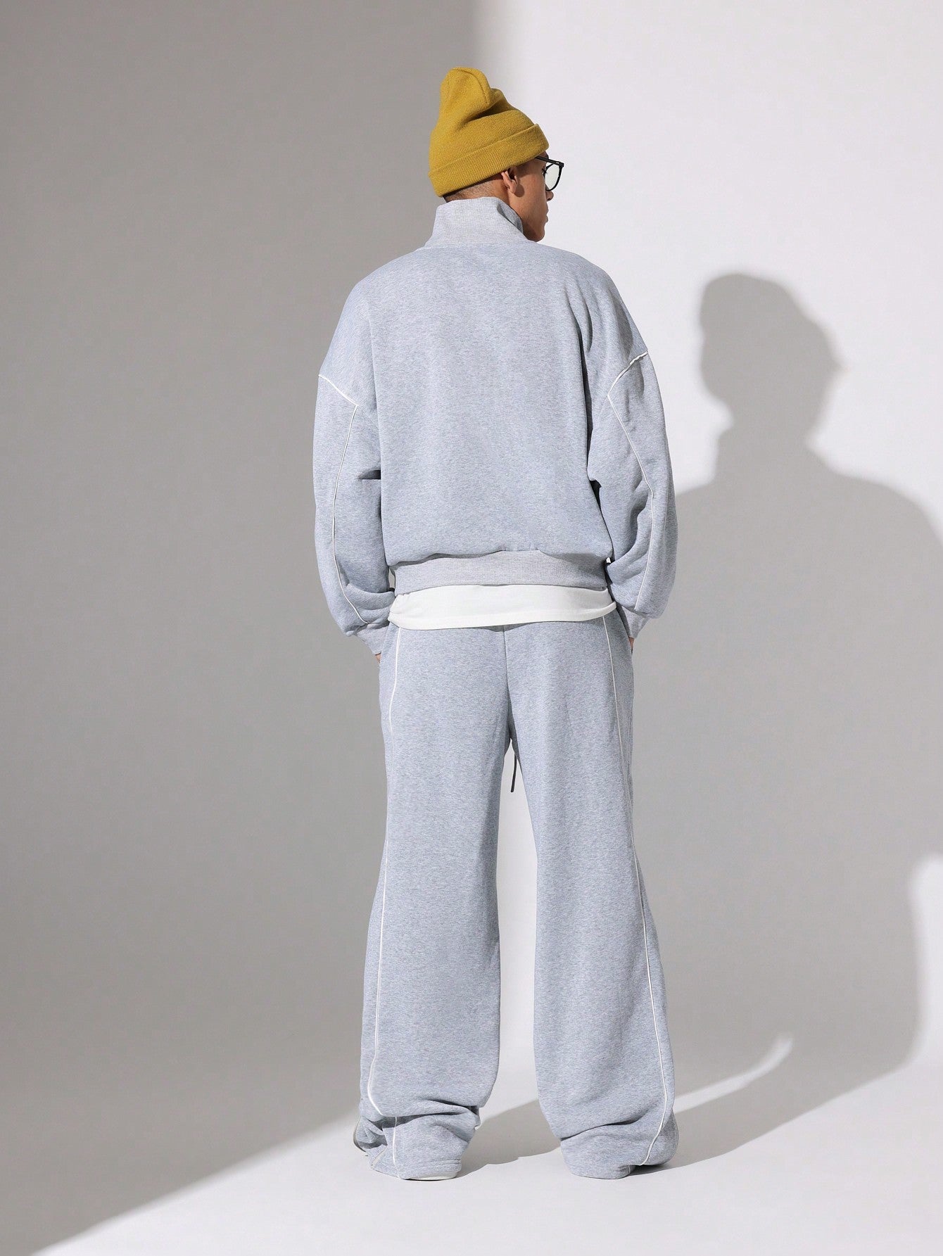 Crop Fit Zip-Up Funnel Neck Track Jacket And Slim Fit Sweatpants With Embroidery & Piping 2 Piece Set