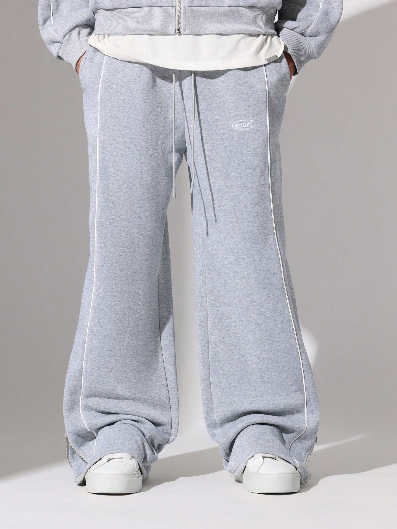 Crop Fit Zip-Up Funnel Neck Track Jacket And Slim Fit Sweatpants With Embroidery & Piping 2 Piece Set