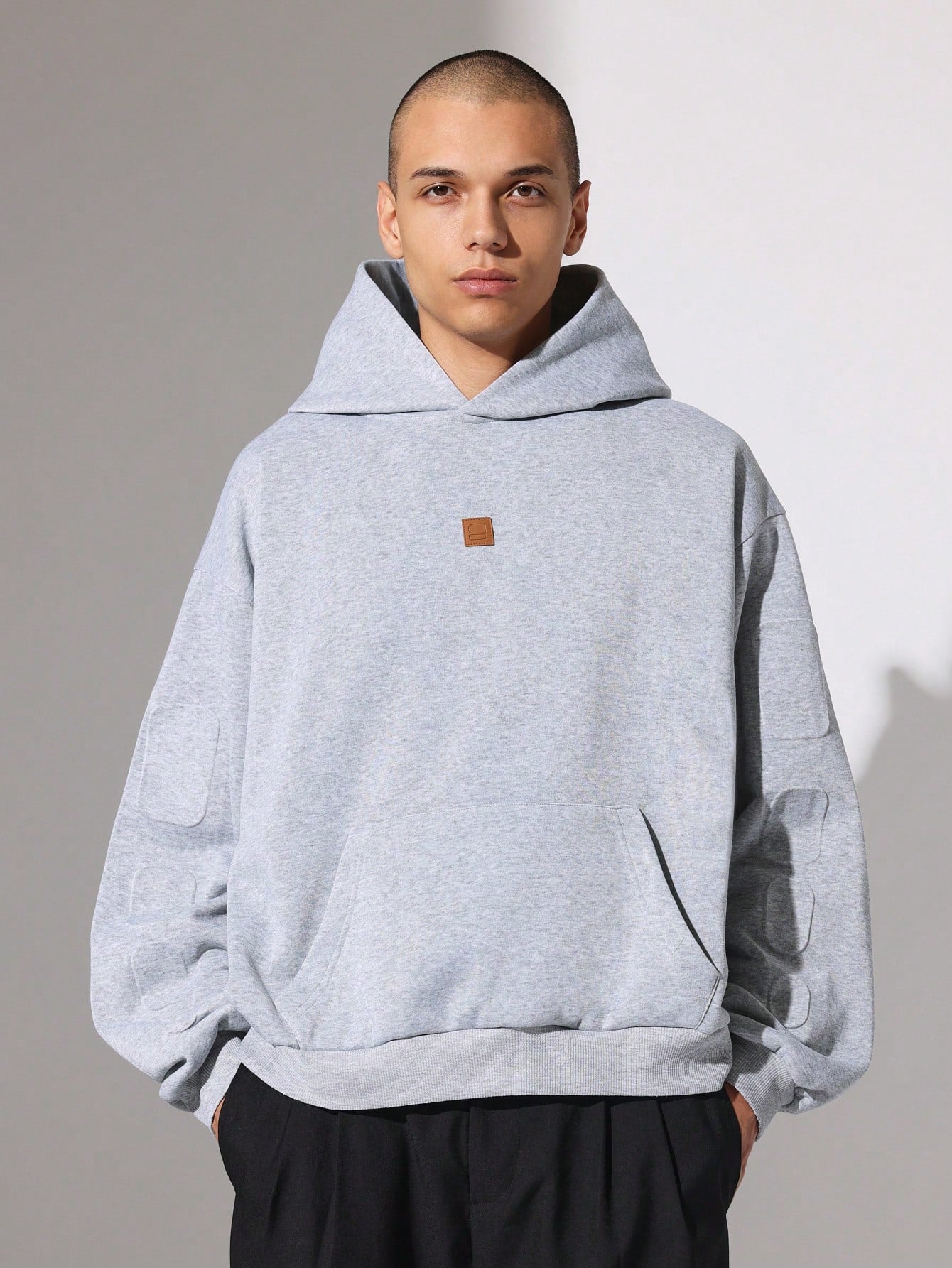 Regular Fit Overhead Hoodie With Embossed Pattern