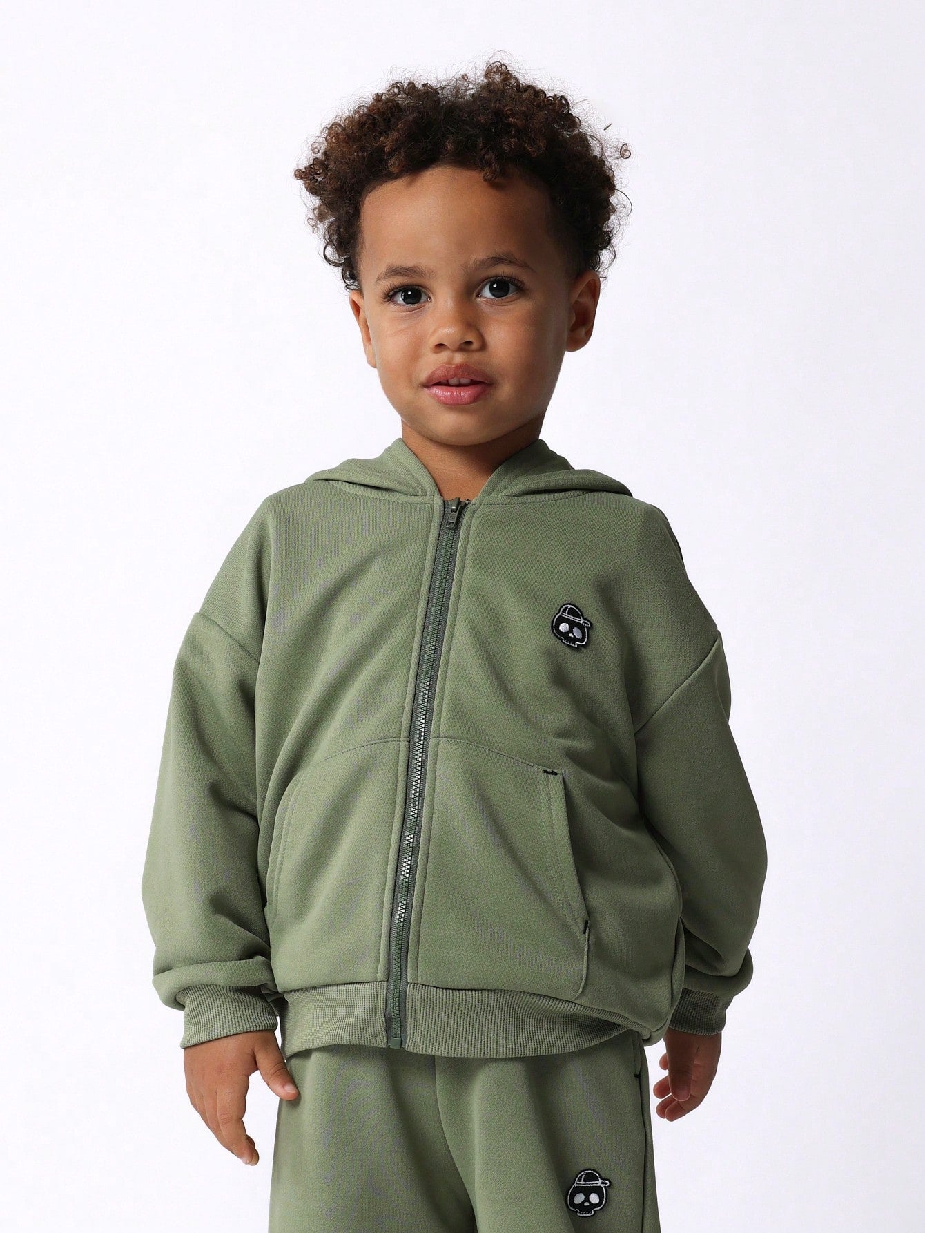 Young Boys Comfort Zip-Up Hoody And Jogger With Embroidered Patch 2 Piece Set