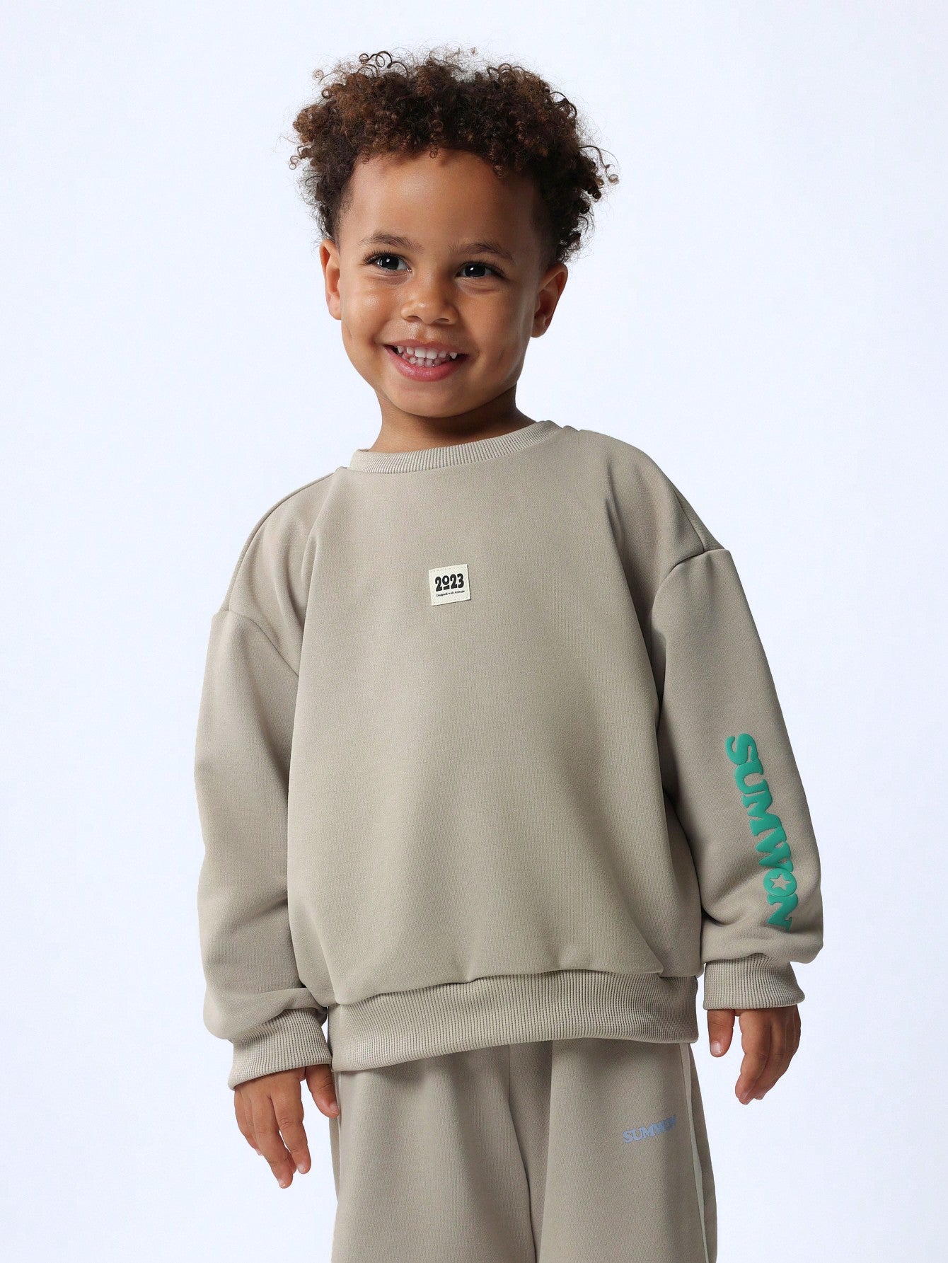 Young Boys Comfy Crew Neck Sweatshirt With Sleeve Puff Graphic Print