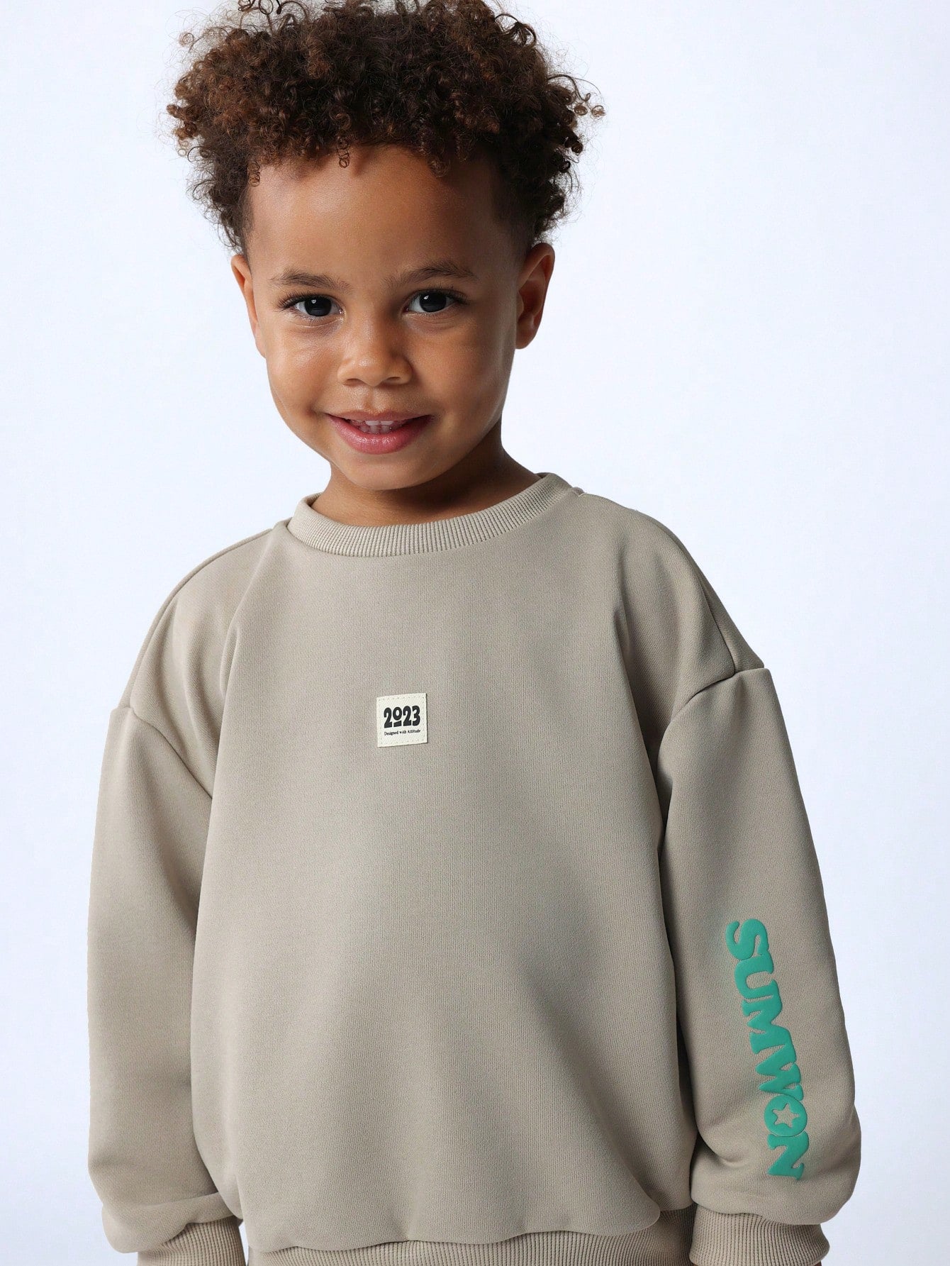 Young Boys Comfy Crew Neck Sweatshirt With Sleeve Puff Graphic Print