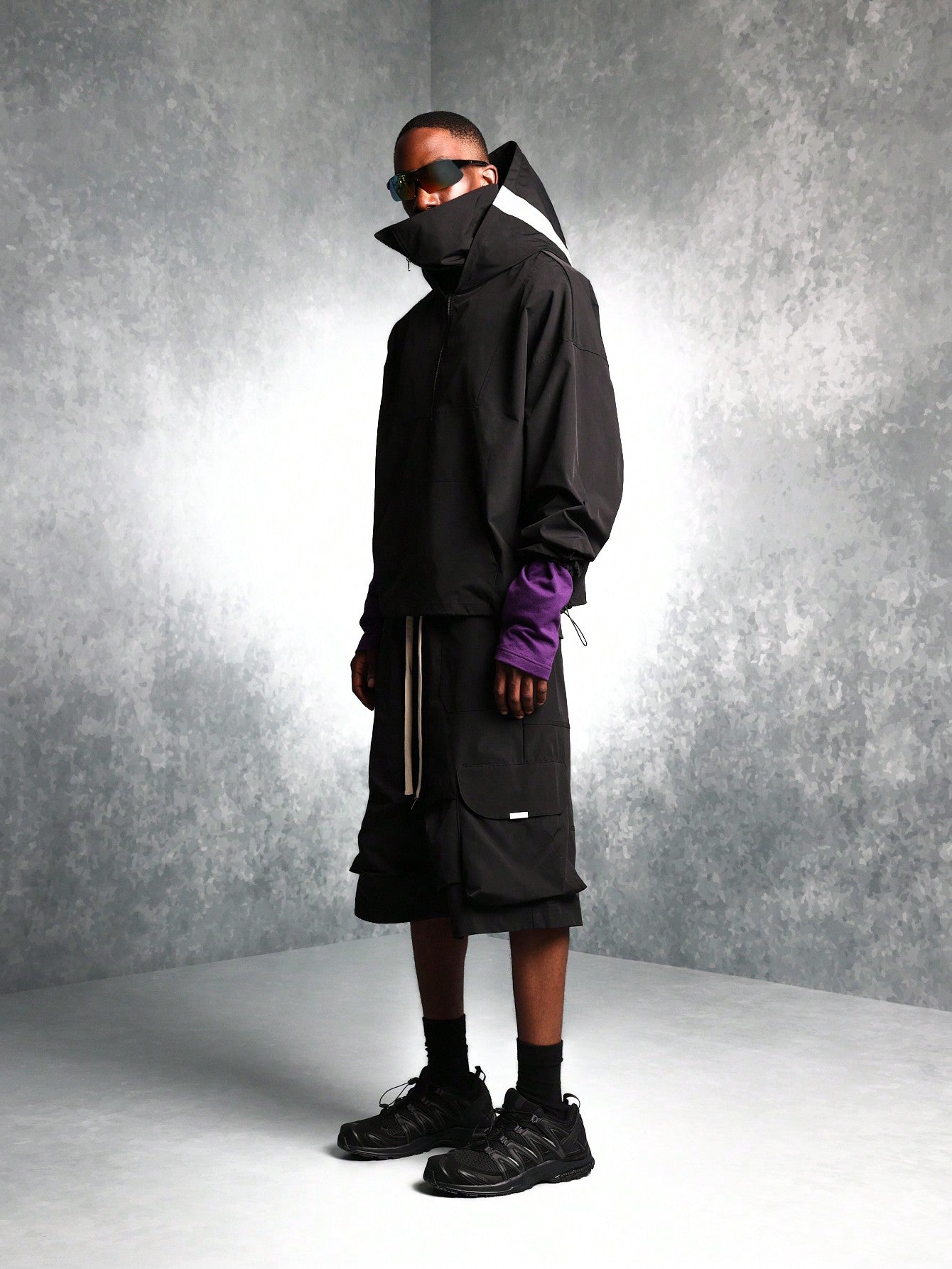 Regular Fit Overhead Zip-Up Nylon Mask Hoodie With Reflective Detail