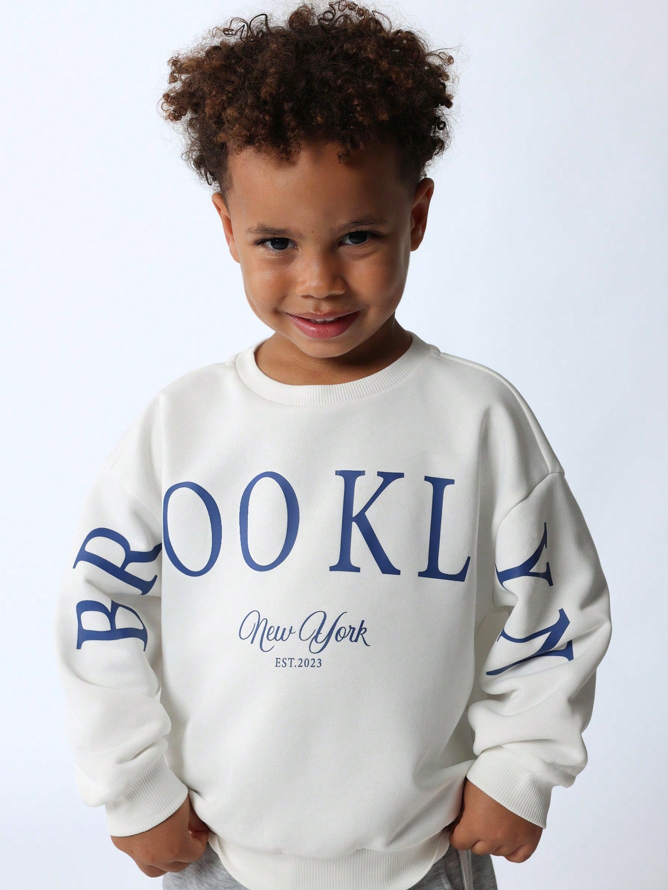 Young Boy Soft Crew Neck Sweatshirt With Brooklyn Graphic Print