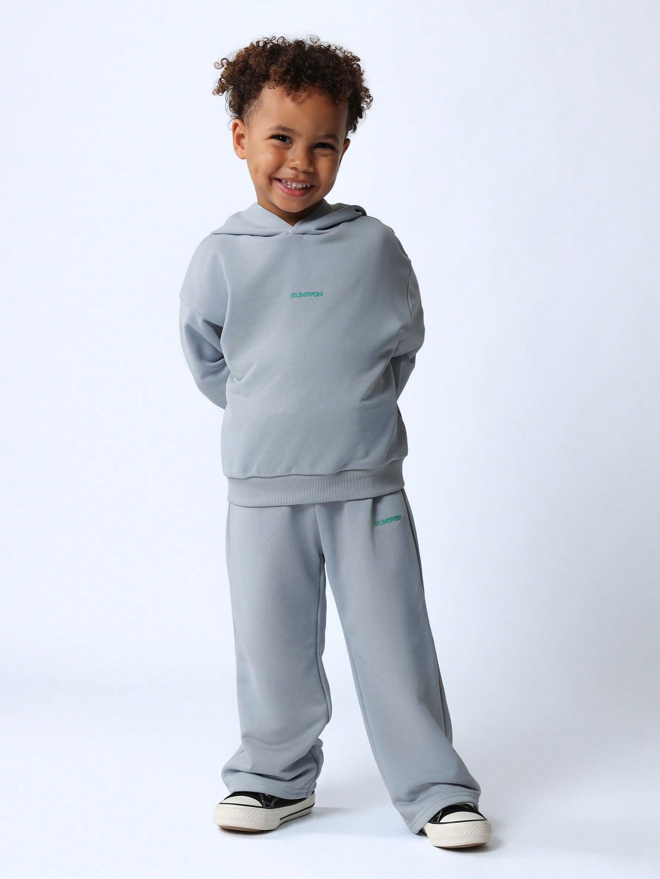 Young Boys Comfy Overhead Hoodie And Sweatpants With Small Graphic Print 2 Piece Set