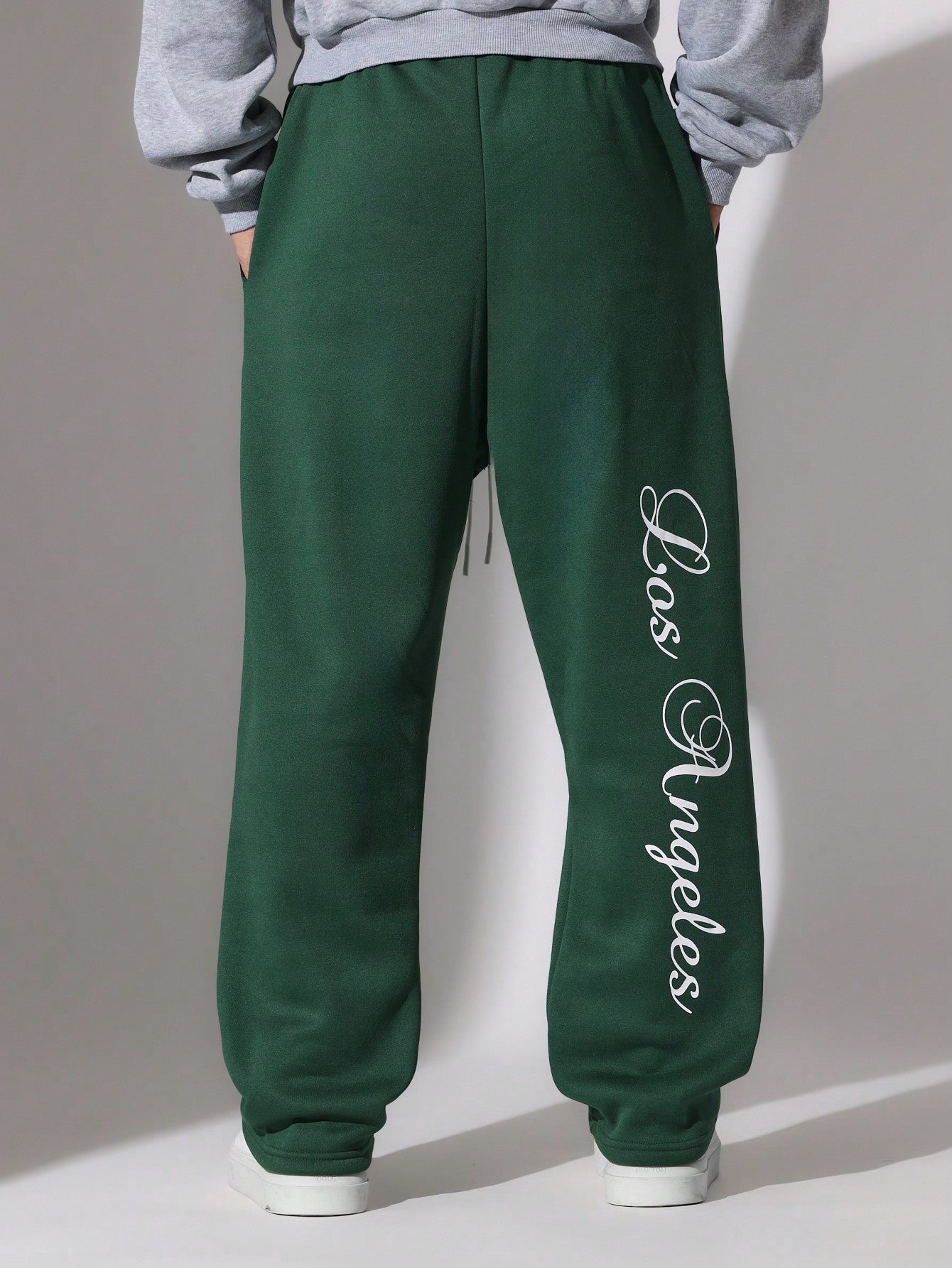 Straight Fit Drop Crotch Essential Sweatpants With Graphic Print & Drawstrings