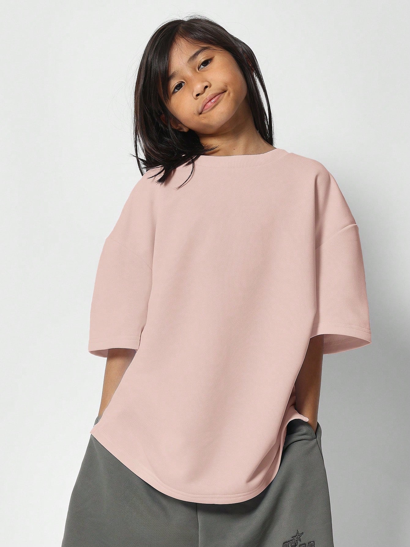 Tween Girls Oversized Fit Heavyweight Elbow Sleeve Tee