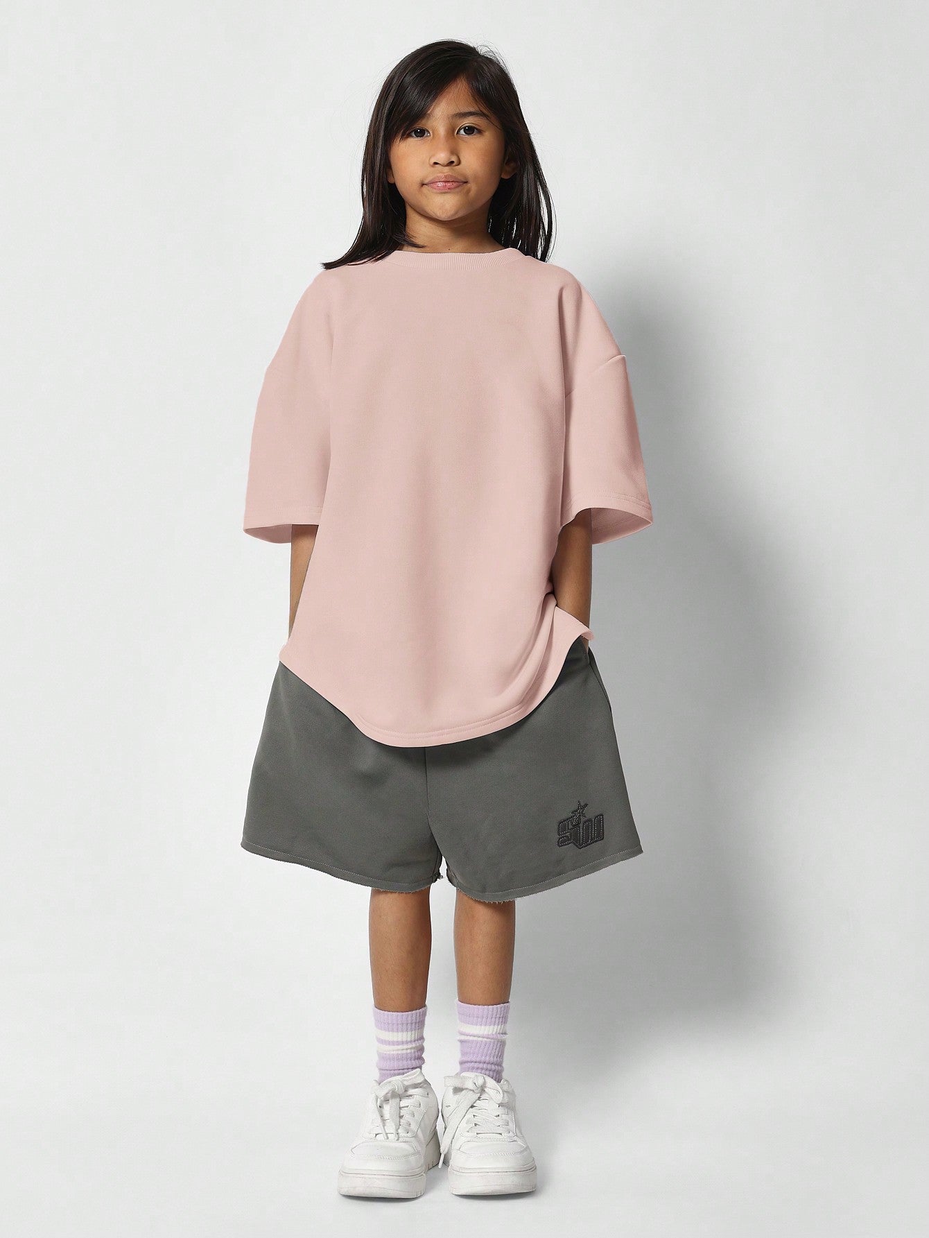 Tween Girls Oversized Fit Heavyweight Elbow Sleeve Tee