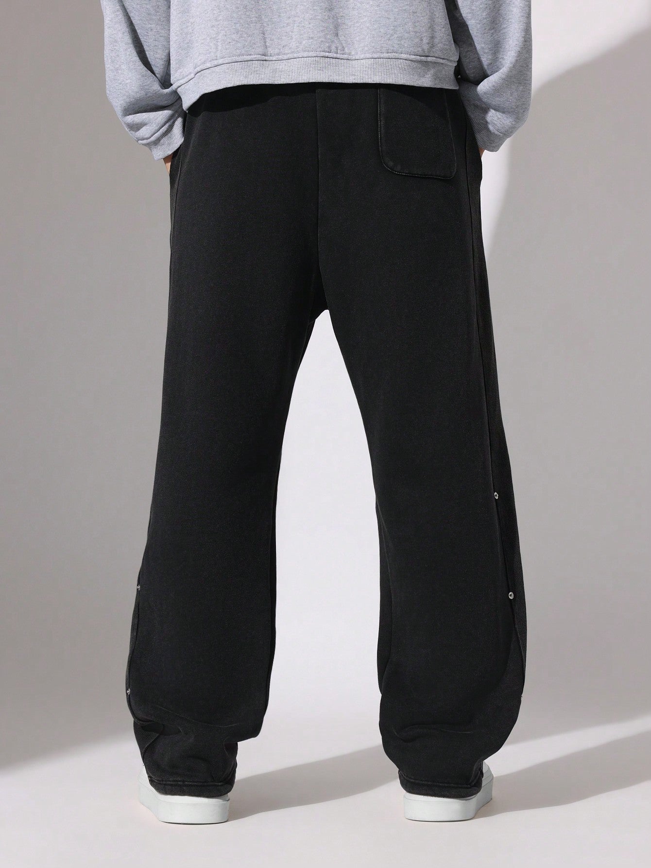 Washed Drop Crotch Sweatpants With Rivet Panel & Embroidered Applique