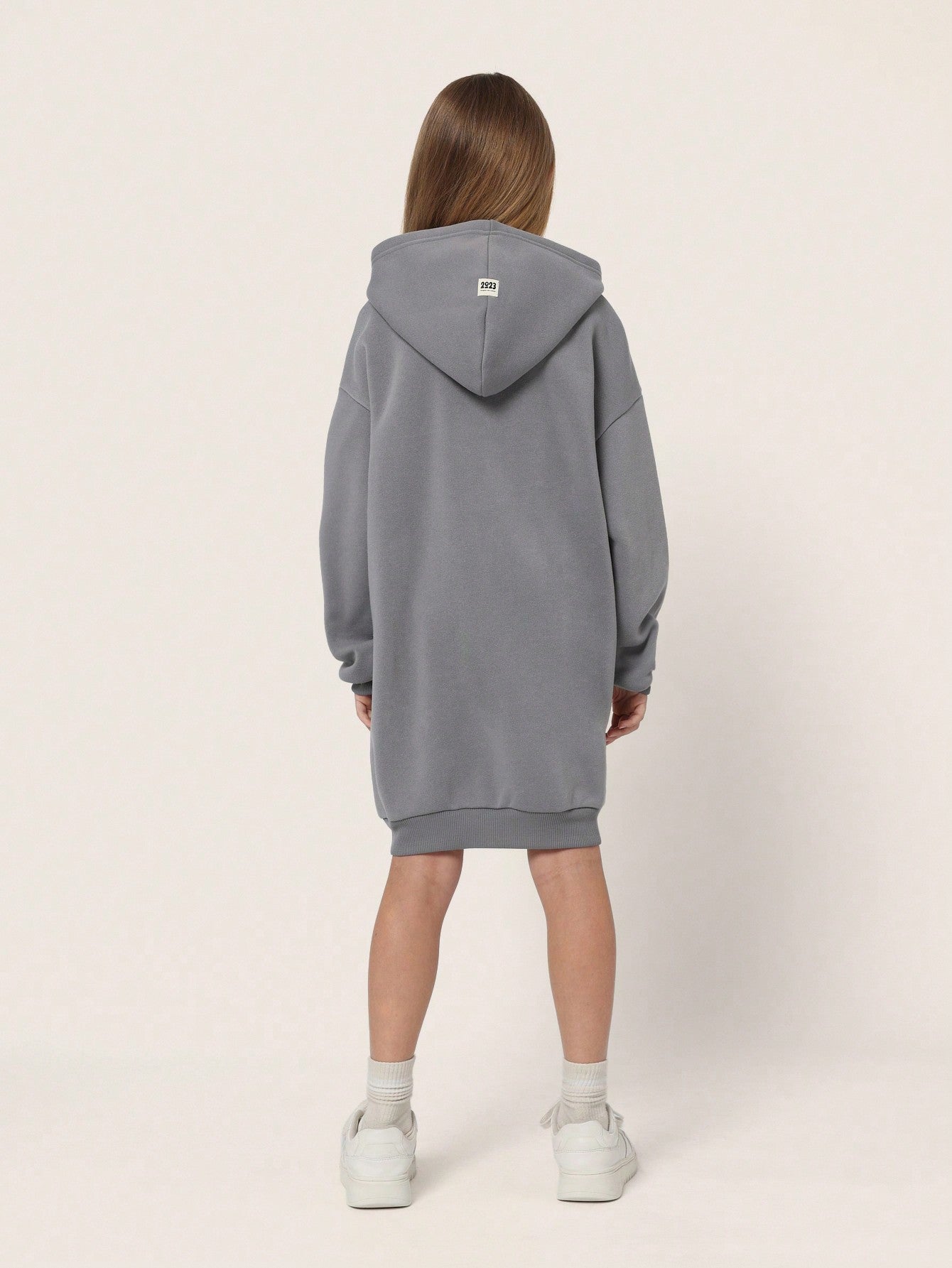 Tween Girls Comfy Oversized Fit Hoody Dress With Glitter Number Patch