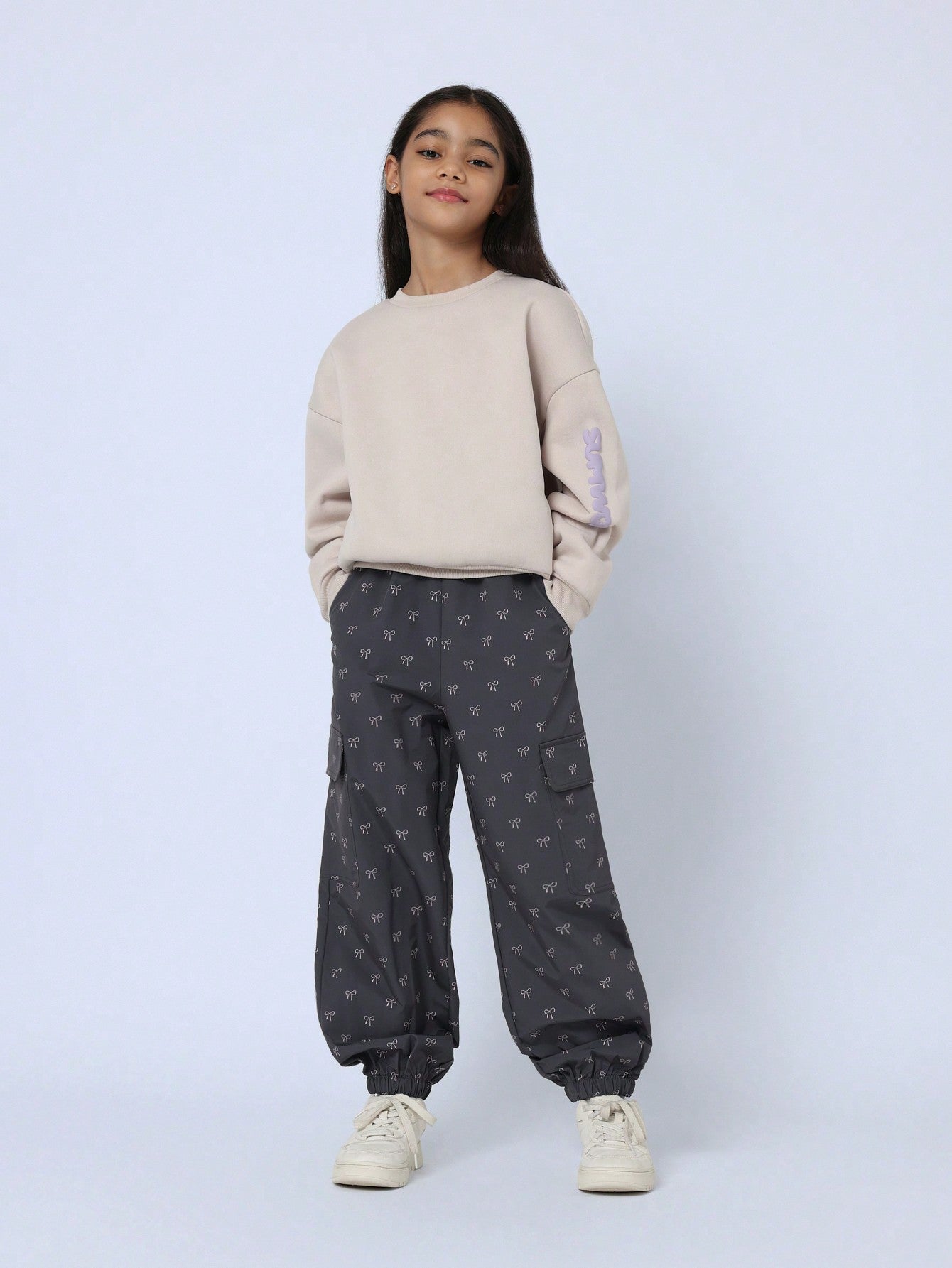 Tween Girls Comfy 90'S Bow Printed Nylon Jogger