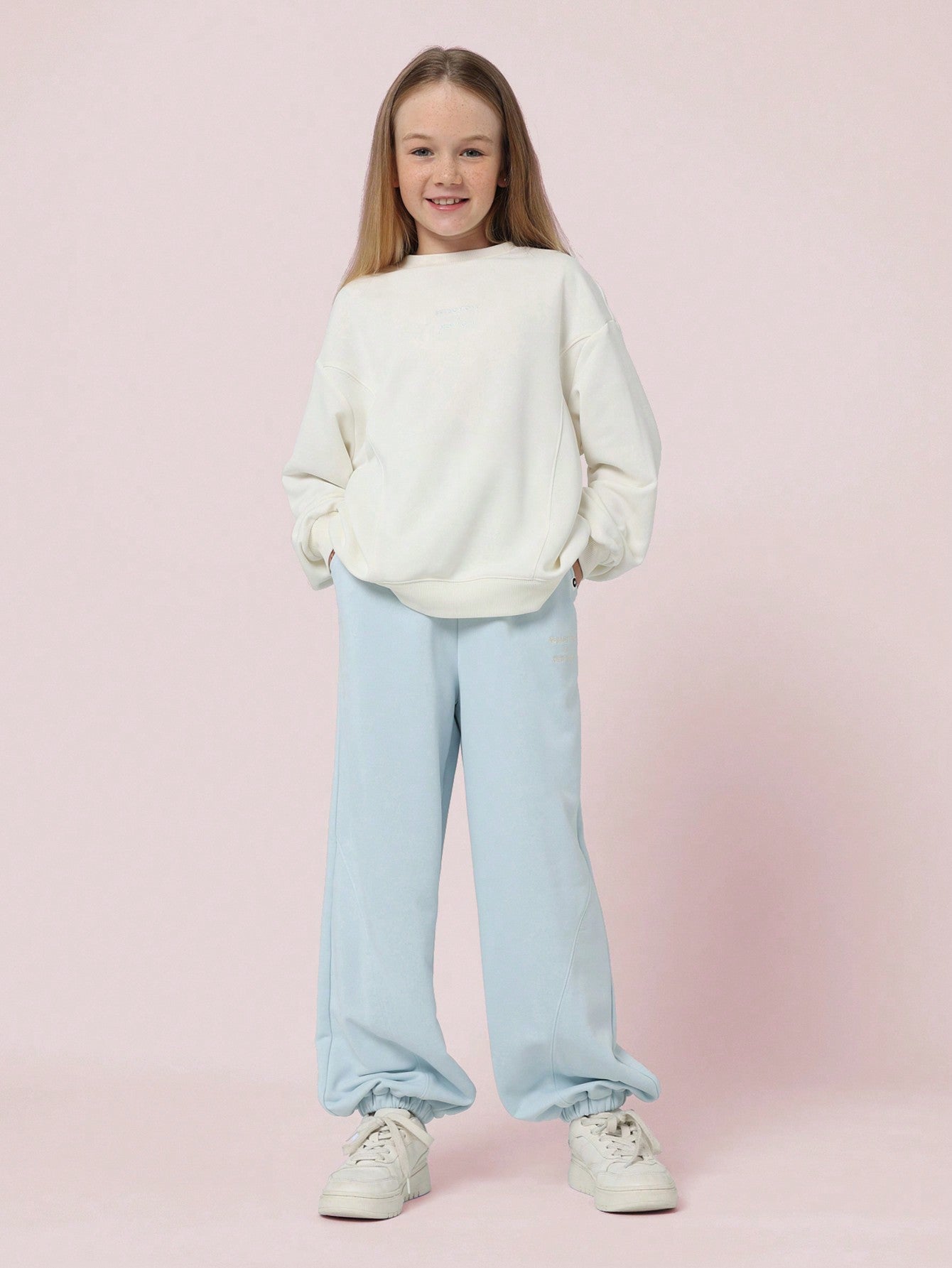 Tween Girls Comfy Oversized Sweatshirt And Contrast Colour Sweatpants 2 Piece Set