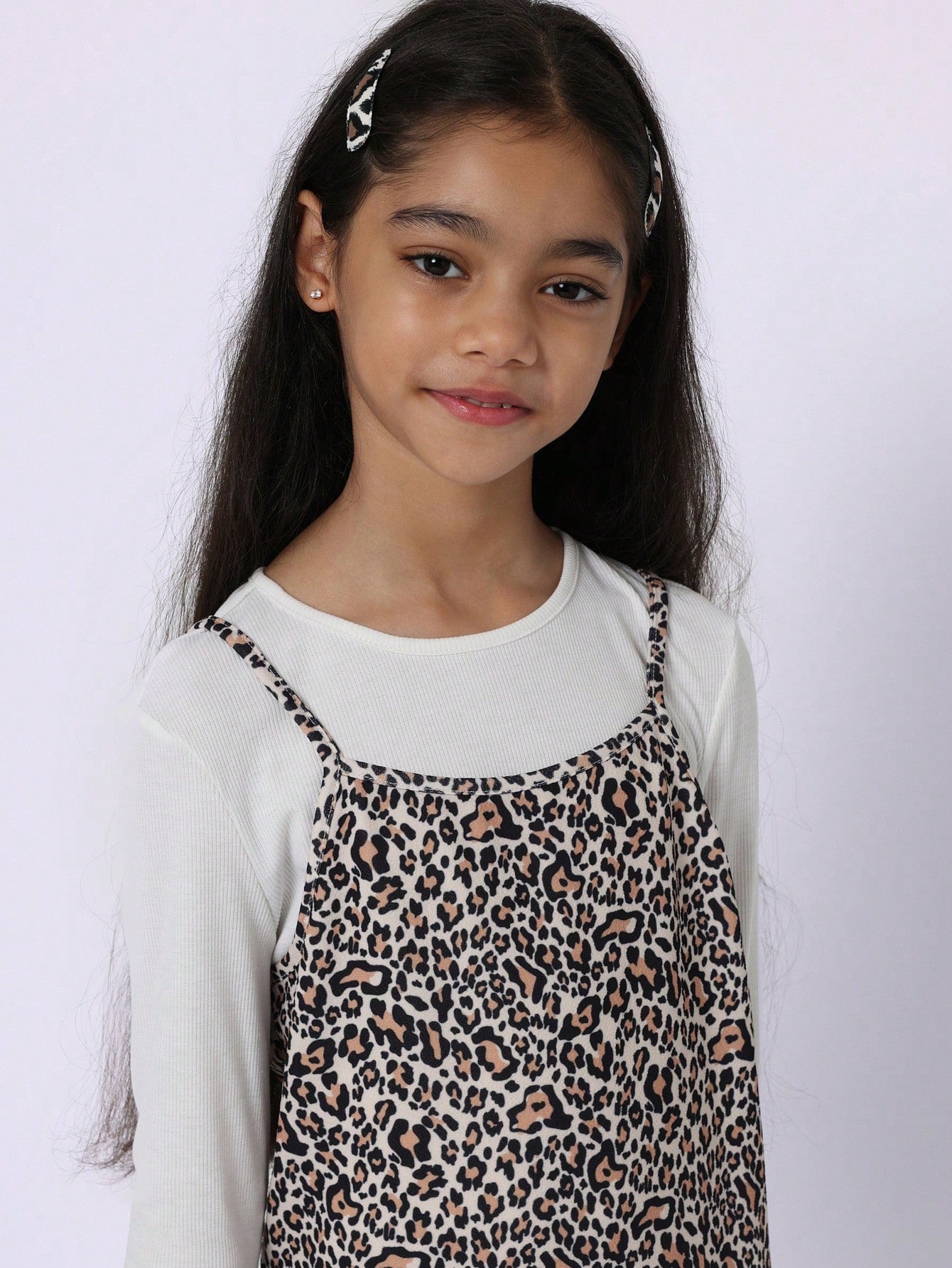 Tween Girls Comfy 2 In 1 Slim Fit Long Sleeve Shirt And Leopard Cami Dress