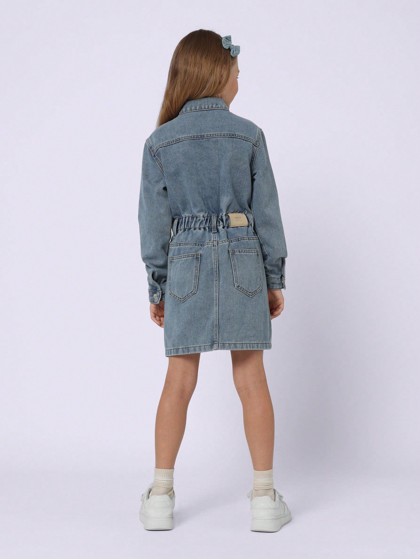 Tween Girls Relaxed Washed Denim Shirt Utility Dress