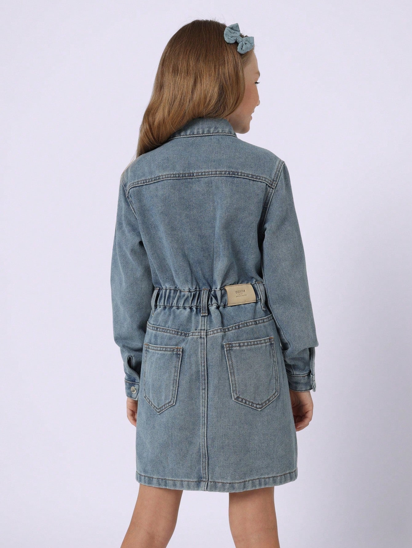 Tween Girls Relaxed Washed Denim Shirt Utility Dress