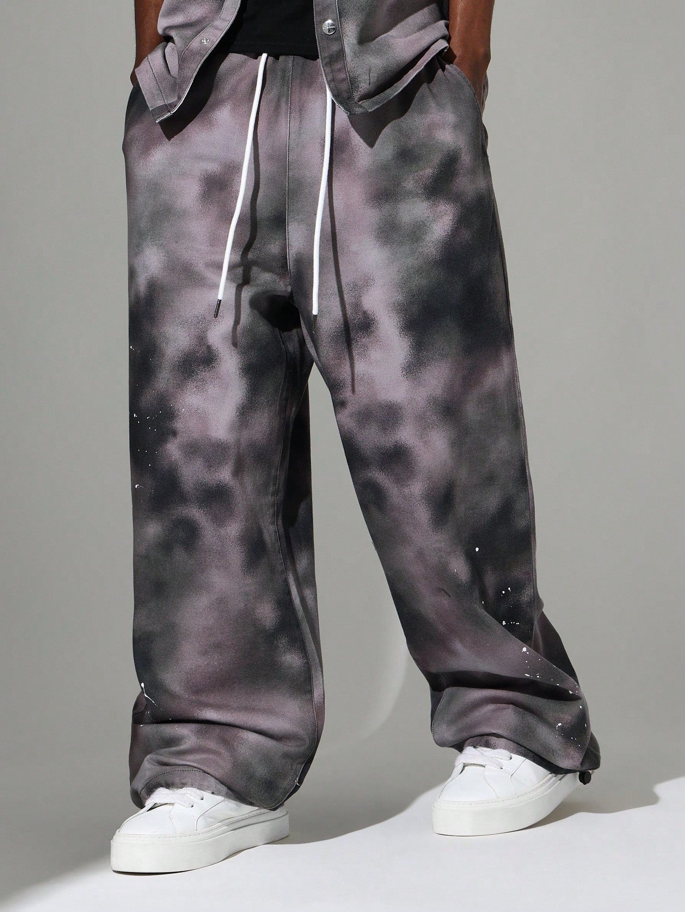 Loose Fit Tie Dye Pant With Splatter Paint & Drawstrings