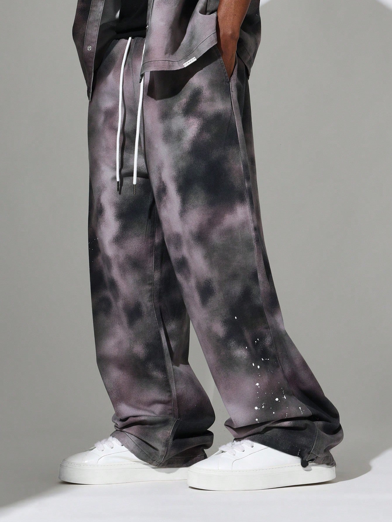 Loose Fit Tie Dye Pant With Splatter Paint & Drawstrings