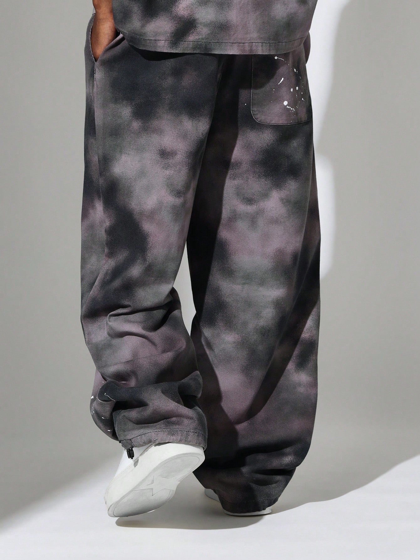 Loose Fit Tie Dye Pant With Splatter Paint & Drawstrings