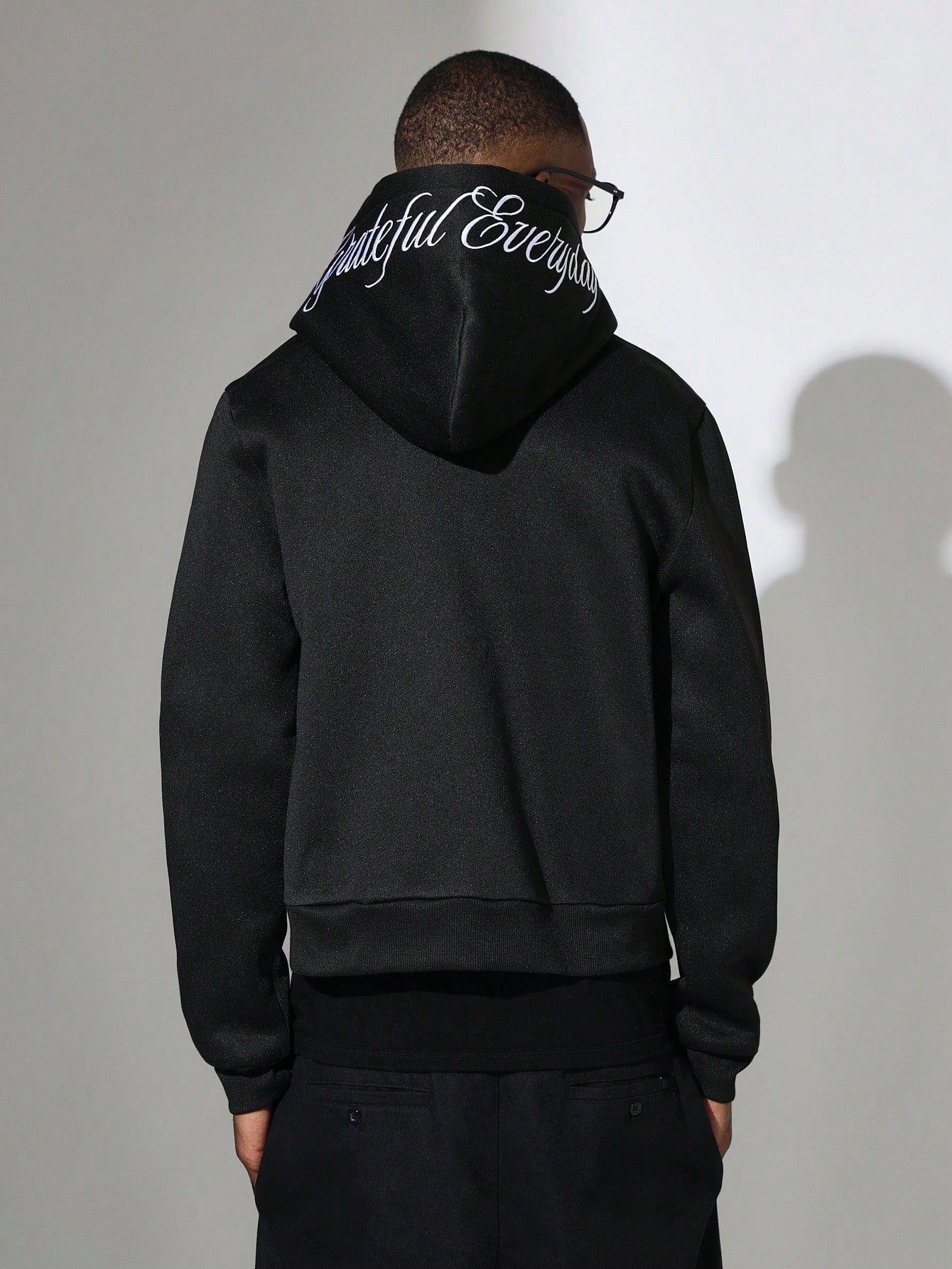 Crop Fit Zip-Up Hoodie With Embroidery On Hood