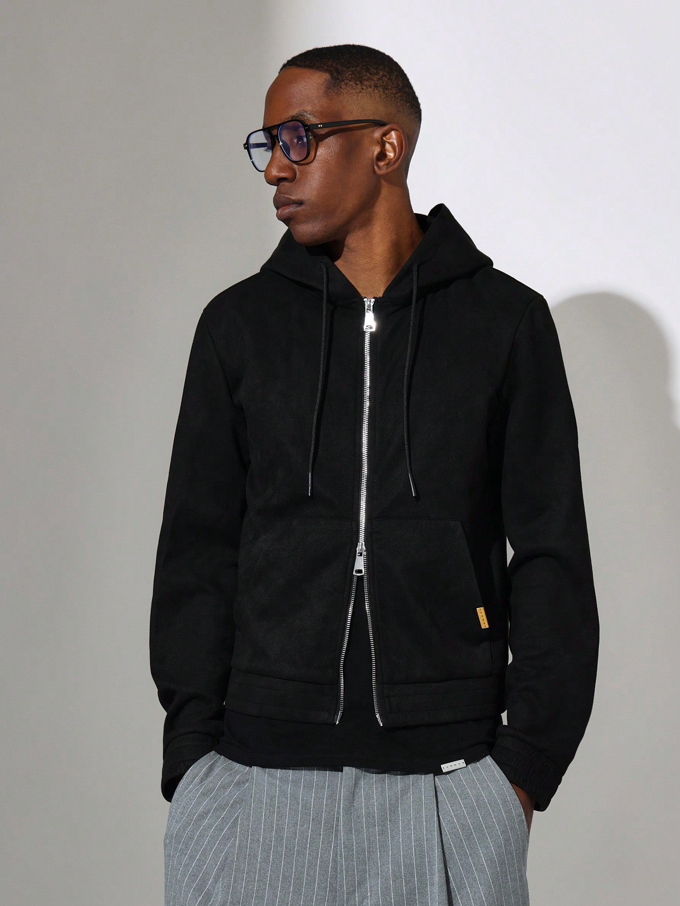 Shrunken Fit Suedette Zip-Up Essential Hoodie