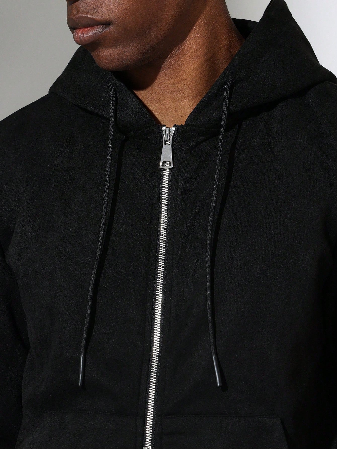 Shrunken Fit Suedette Zip-Up Essential Hoodie