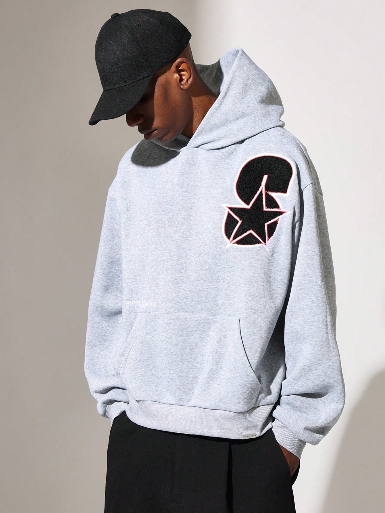 Regular Fit Overhead Hoodie With Applique & Embroidery Pattern