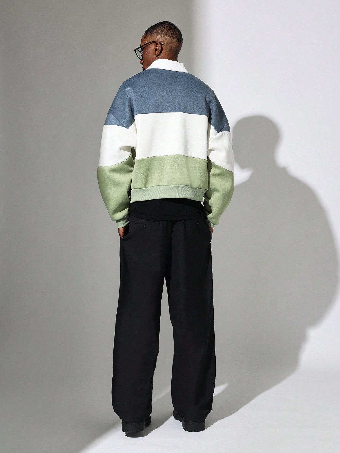 Crop Fit Colour Blocked Panel Long Sleeve Polo Shirt With Graphic Print