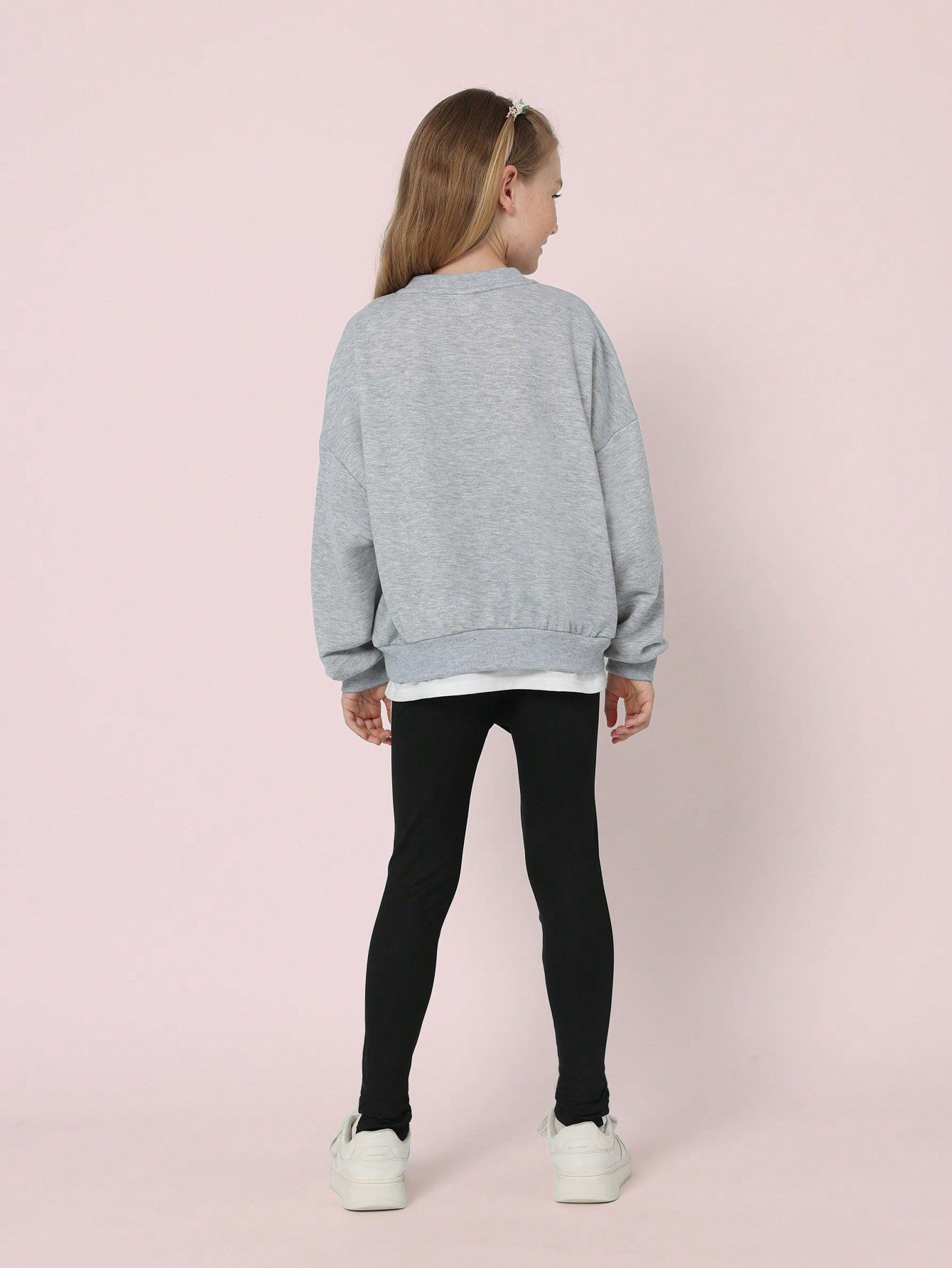 Tween Girls Comfy Grey Marl Oversized Sweater With Graphic Print