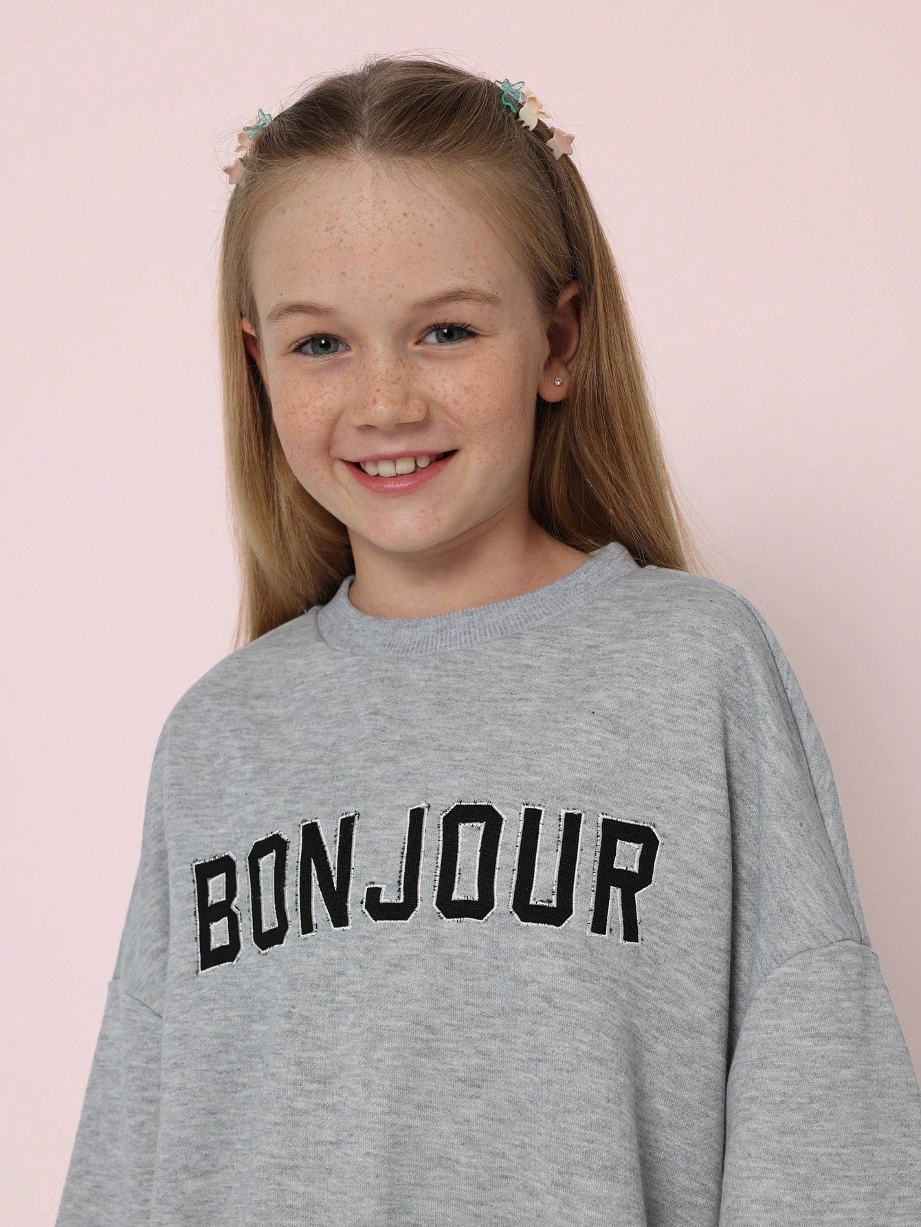 Tween Girls Comfy Grey Marl Oversized Sweater With Graphic Print