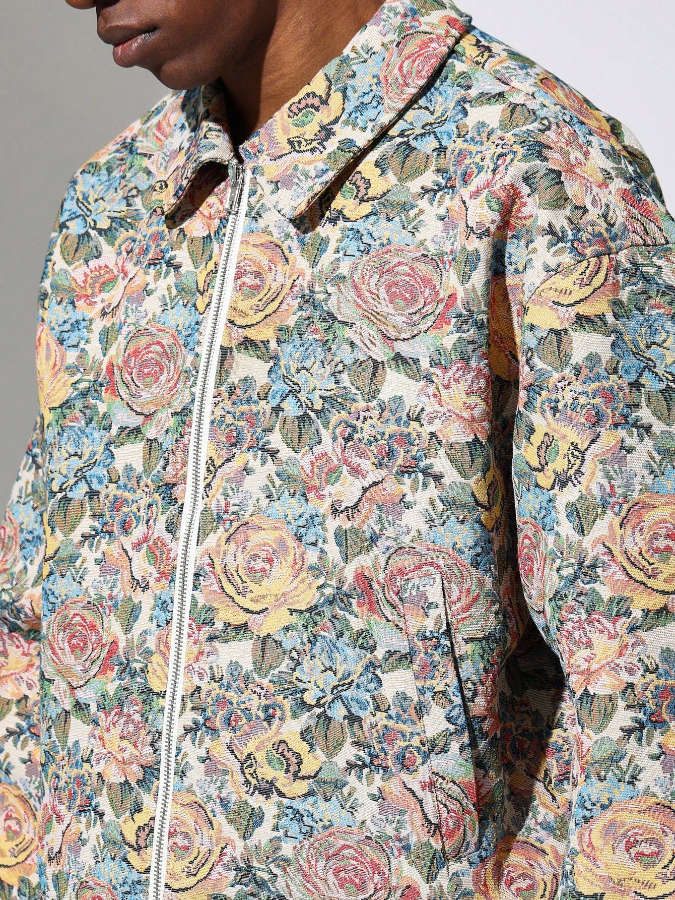 Crop Fit Zip Through Tapestry Harrington Jacket