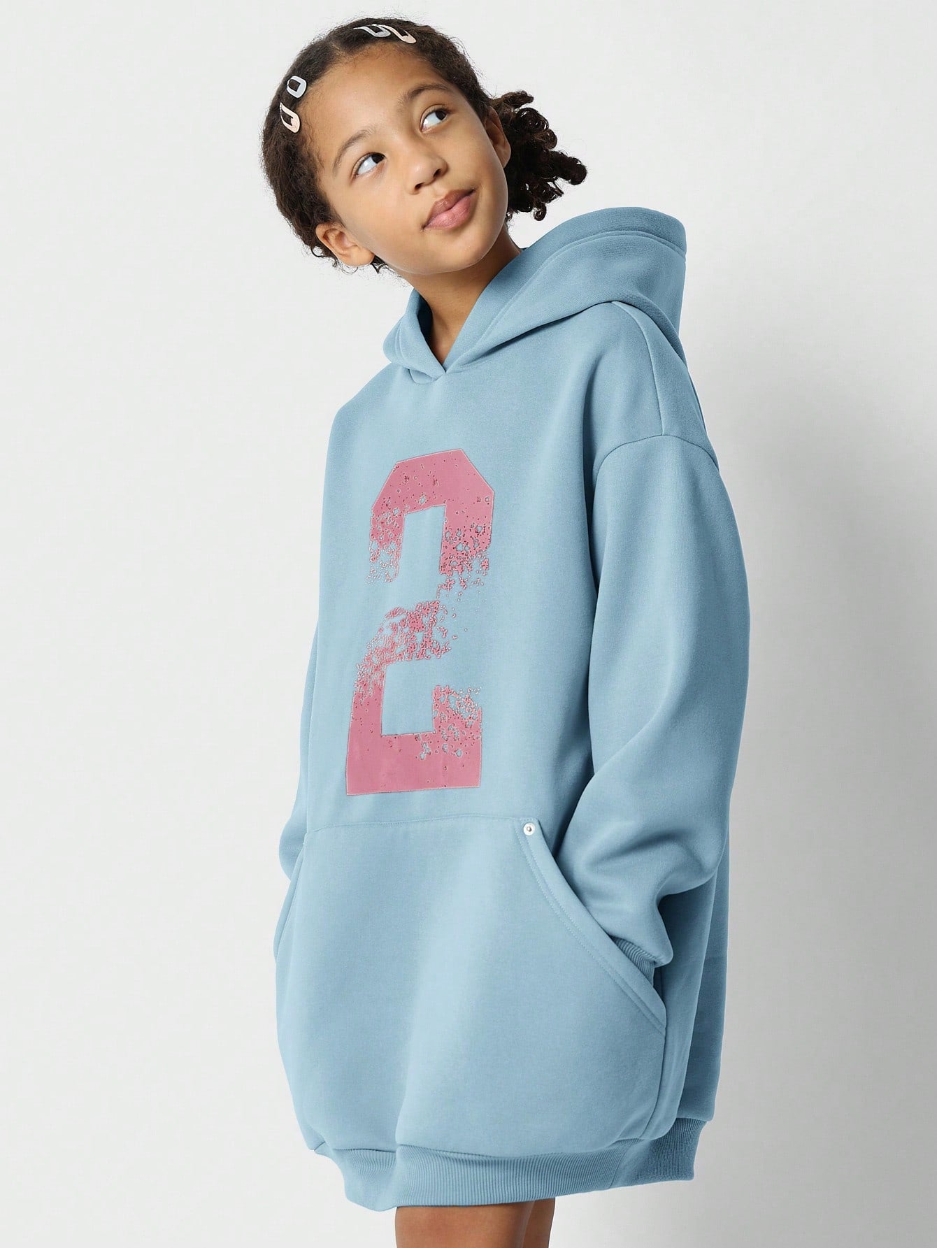 Tween Girls Oversized Hoodie Dress With Front Graphic Print